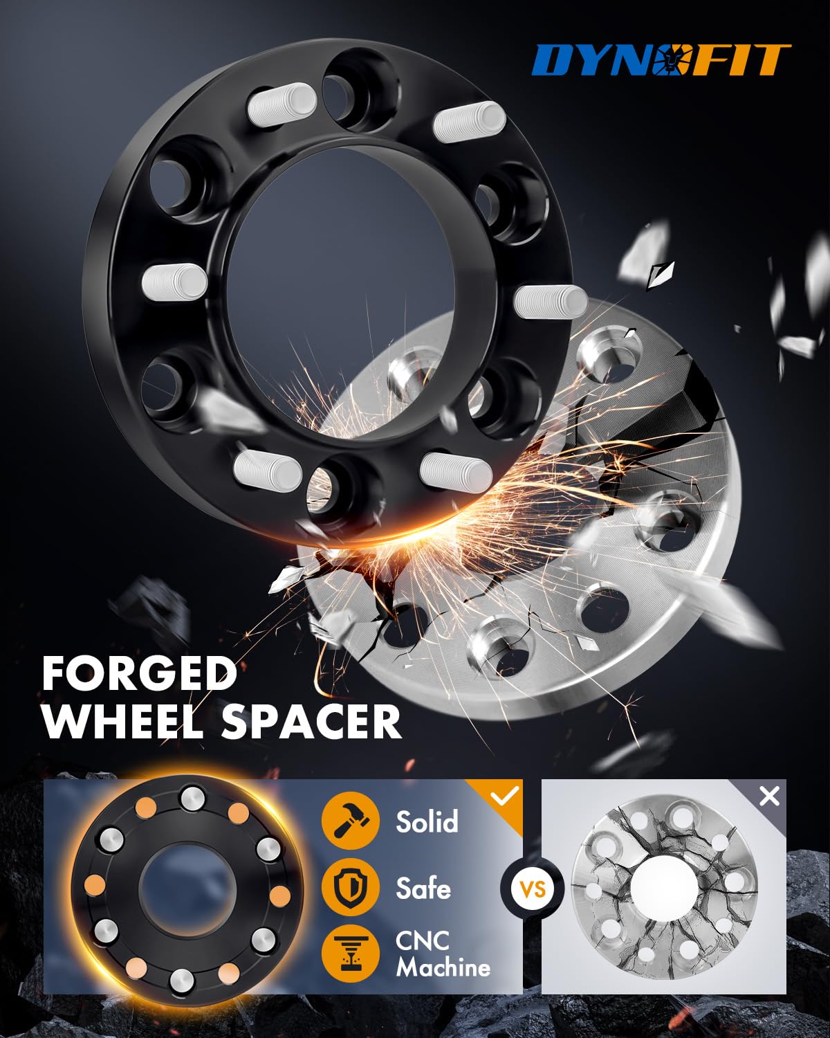 Dynofit 6X5.5 Wheel Spacers 1.5 Inch For Toyota Tacoma/4Runner/Fj Cruiser, 106Mm Hub Centric M12X1.5 Forged Spacers With Extende