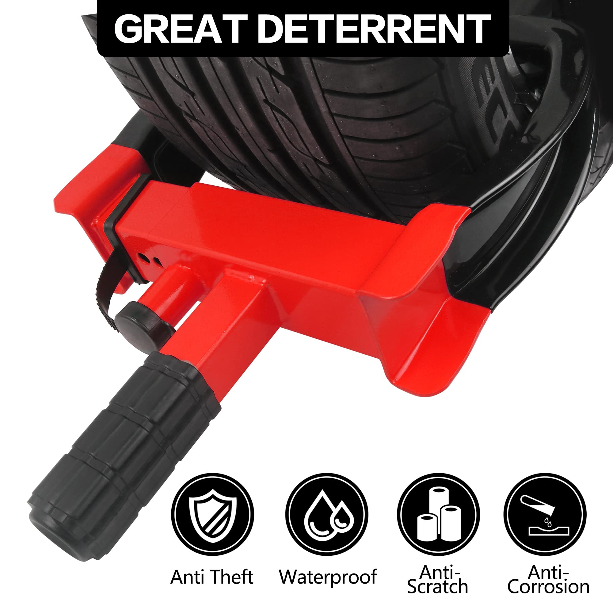 KAYCENTOP Wheel Clamp Lock - Anti Theft Tire Lock for SUVs, Trailers, Boats, ATVs - Fits Max 10" Tire Width - Red/Black - Model L2019