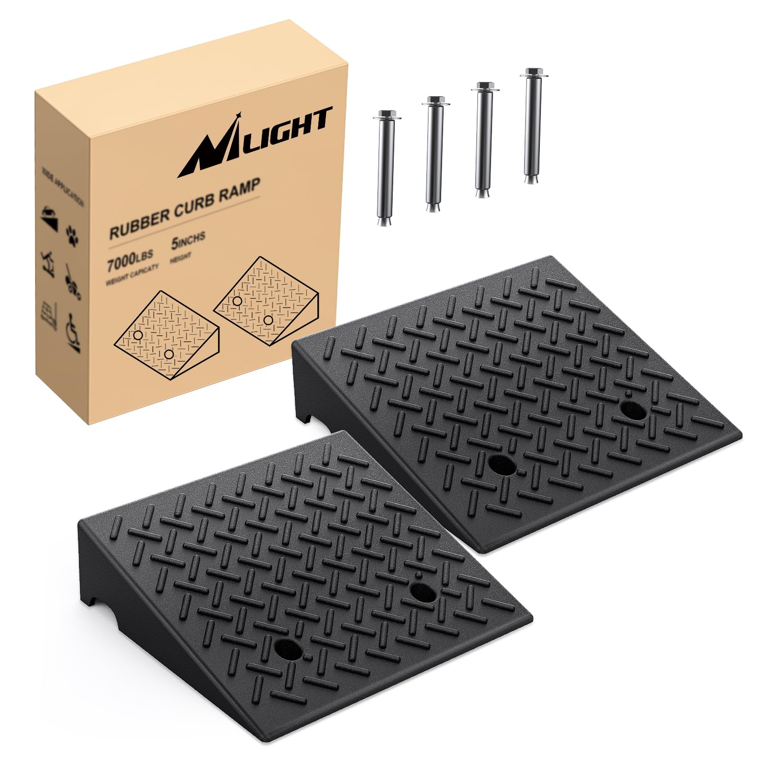 Nilight Rubber Curb Ramps, 5 Rise Height Heavy Duty Rubber Threshold Ramp, Portable Driveway Ramps for Cars Wheelchairs Scooter 