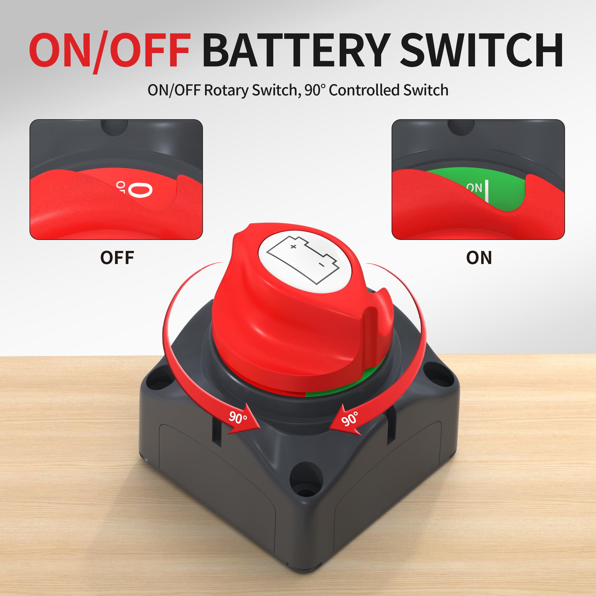 Joinfworld Battery Disconnect Switch 12V 48V Waterproof Marine Top Post Battery Disconnect Switch 12 Volt Battery Cut Off Switch