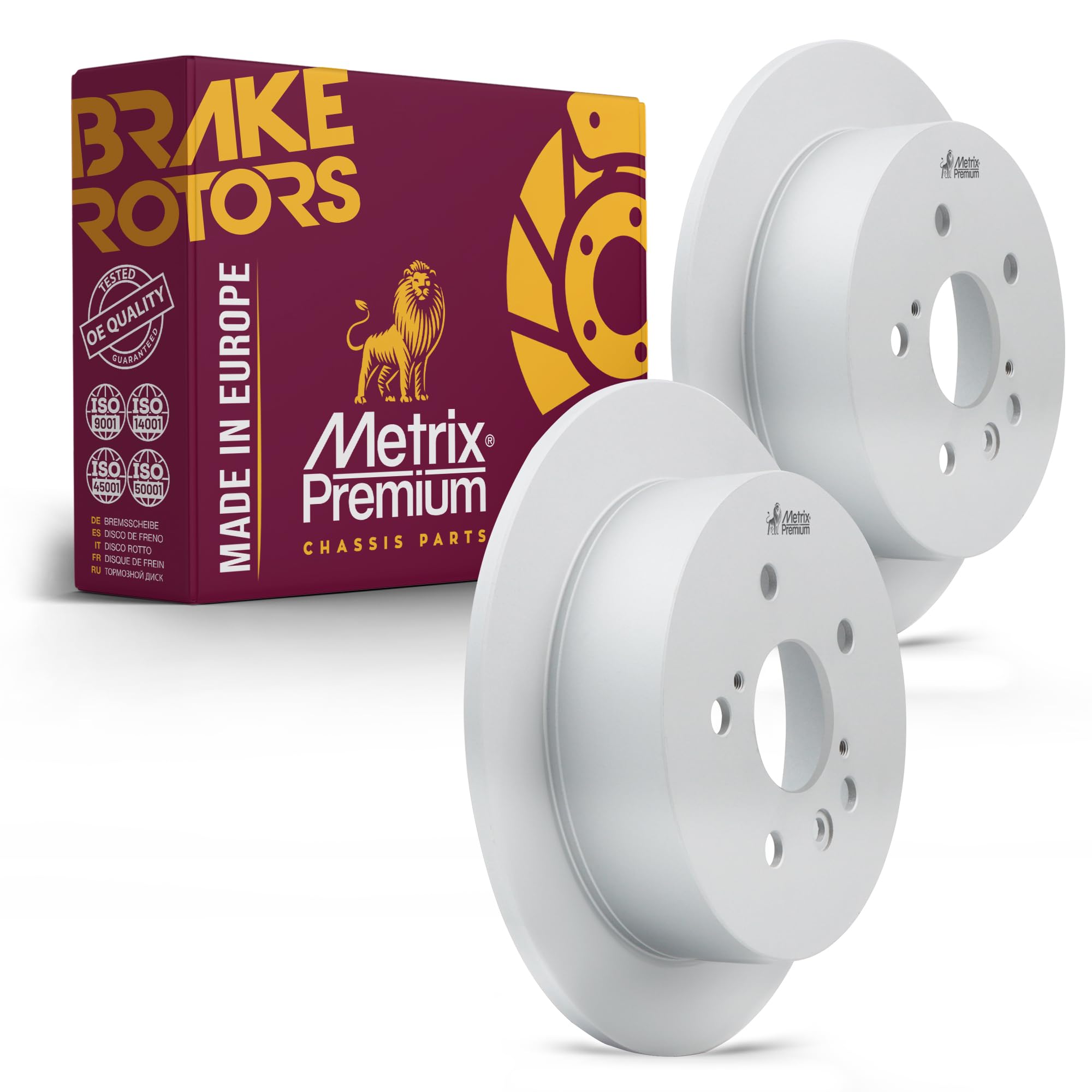 Metrix Premium Chassis Parts - 2 Pc Rear Coated Solid Disc Brake Rotor Fits Lexus Rx350, Lexus Rx400H, Toyota Highlander, Lexus Rx330, Replacement 08.A111.10, Made In Europe