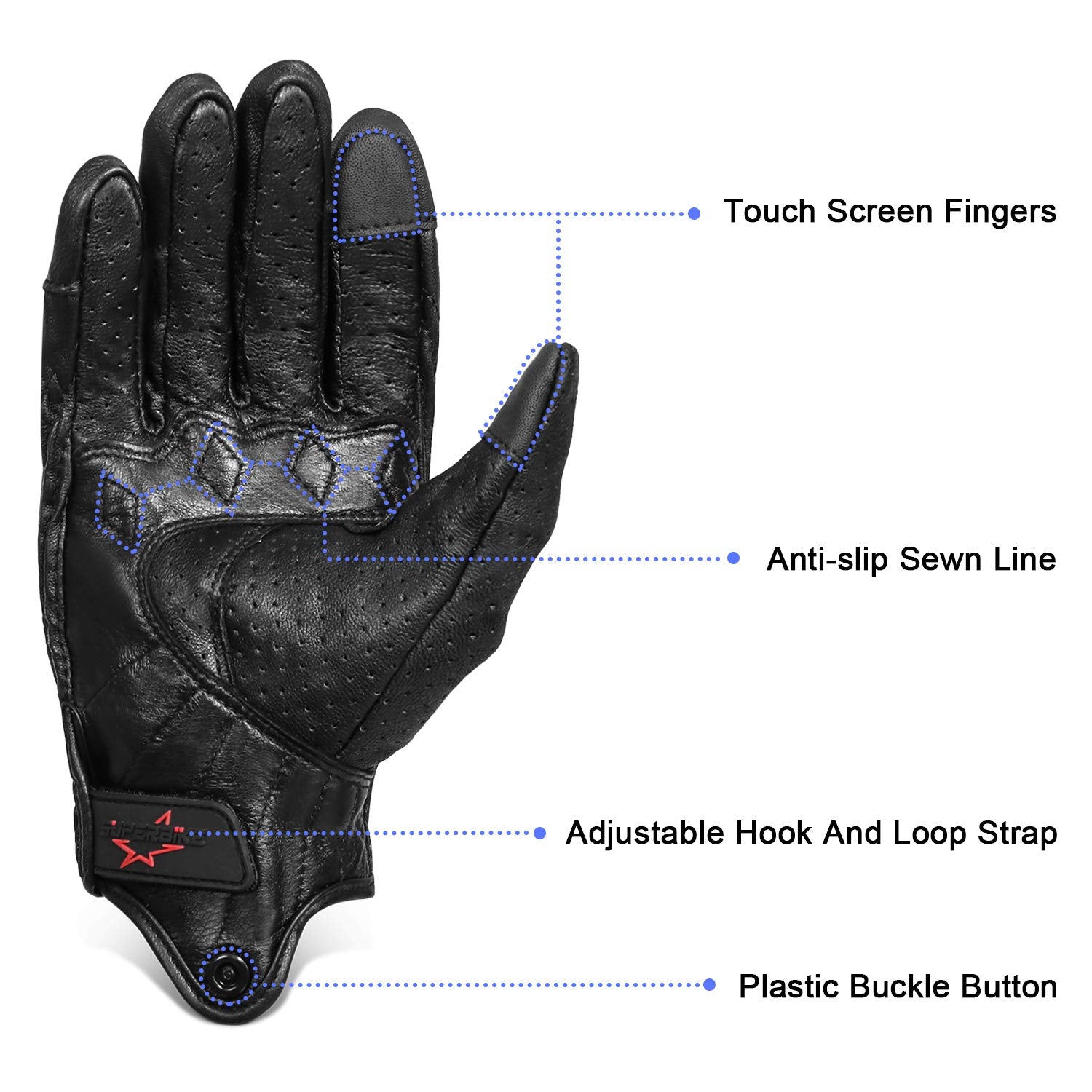 Superbike Full Finger Goat Skin Leather Touch Screen Motorcycle Gloves Men S,M,L,Xl,Xxl (Perforated, S)