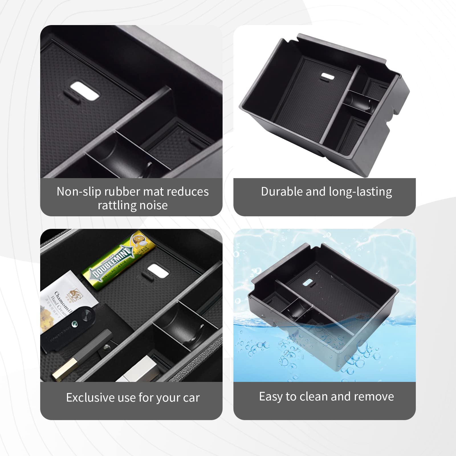 CDEFG Black Mat Center Console Organizer Tray for 2022-2024 Santa Cruz & 2024 Tucson Limited Hybrid SEL - Armrest Storage Accessory
