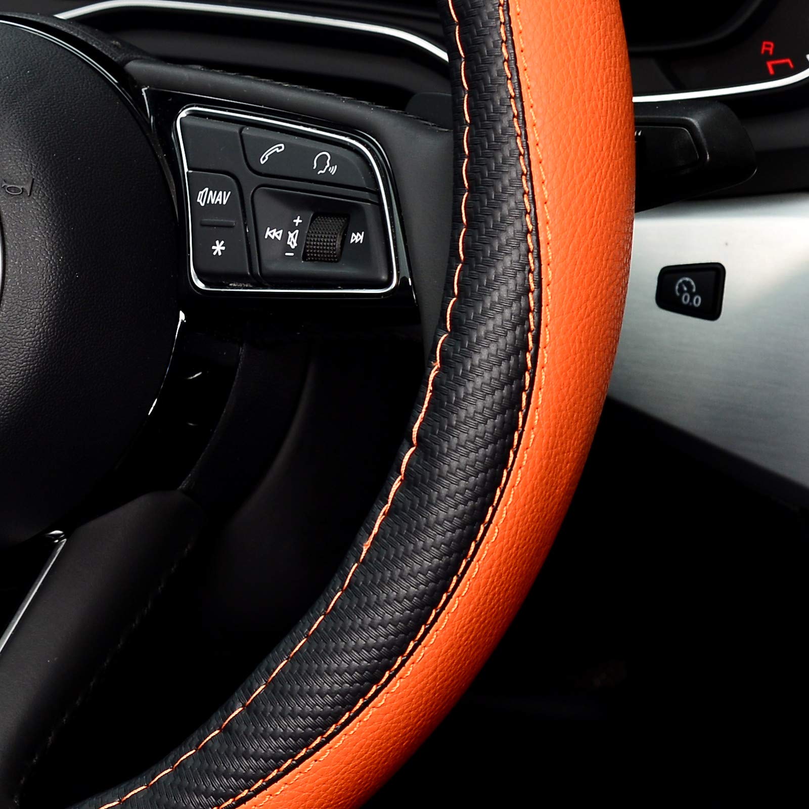 Labbyway Microfiber Leather Auto Car Steering Wheel Cover, Universal Fit 15 Inch Anti-Slip Wheel Protector, Orange