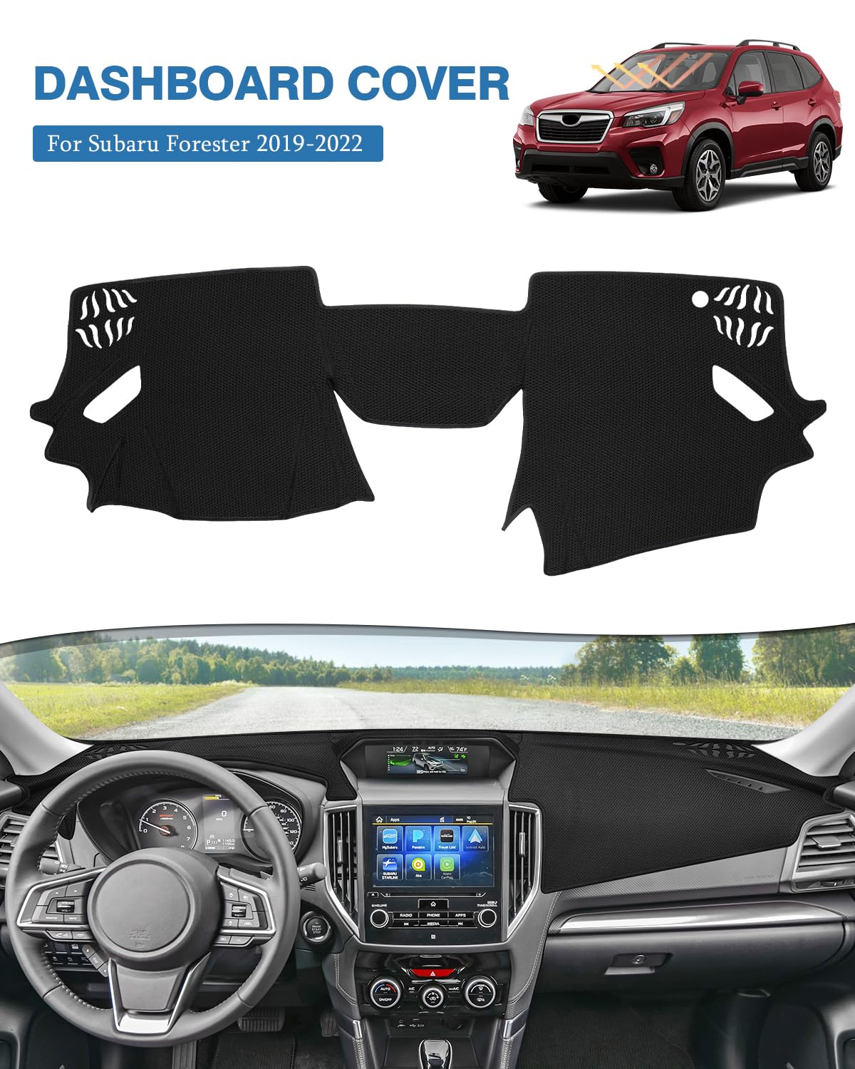 FIILINES Dash Cover for Subaru Forester 2019-2024, Black Fabric Mat, Non-Slip Sunshade, Model FIILINES0706