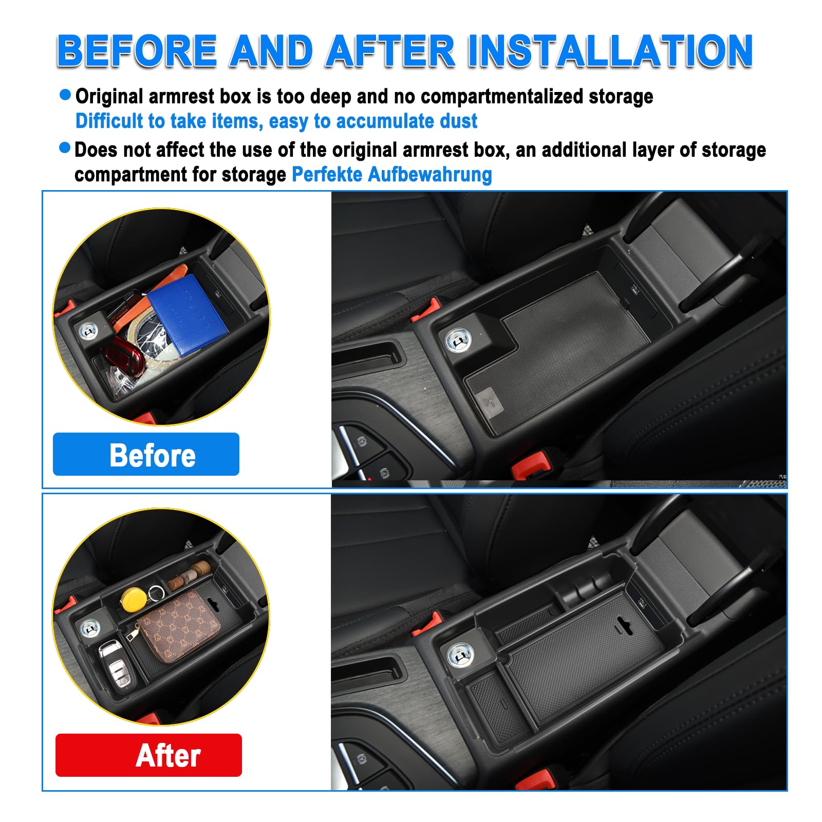 Shaohao For 2023 2024 Audi A4 Center Console Organizer, Fit For 2017-2023 2024 Audi A4 A5 (Premium/Premium Plus/Prestige) Console Tray 2024 A4 A5 Insert Storage Pallet A4 A5 2023 2024 Accessories