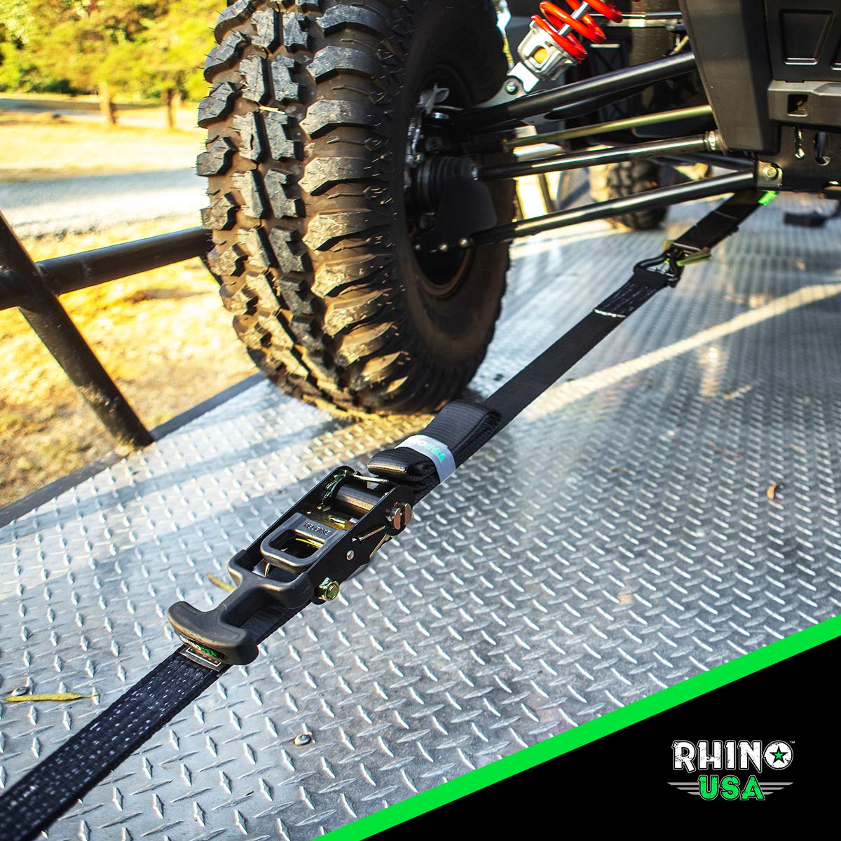 Rhino USA Axle Tie Down Straps - Lab Inspected 11,128lb. Break Strength - Heavy Duty Protective Sleeves & D Rings to Ensure Peac