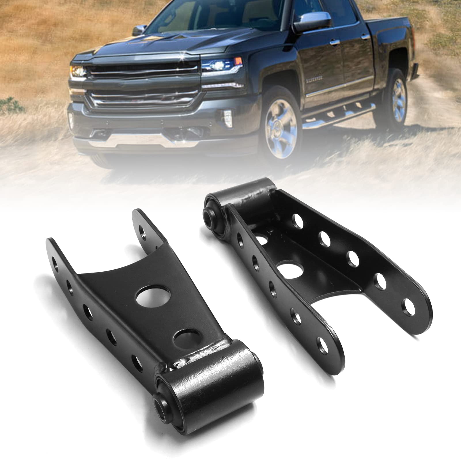Nakuuly 2" Rear Drop Lowering Shackle Suspension Kit 6400 for Chevy Silverado, GMC Sierra, Dodge Ram - Alloy Steel, Compatible with Models 1500, C1500,