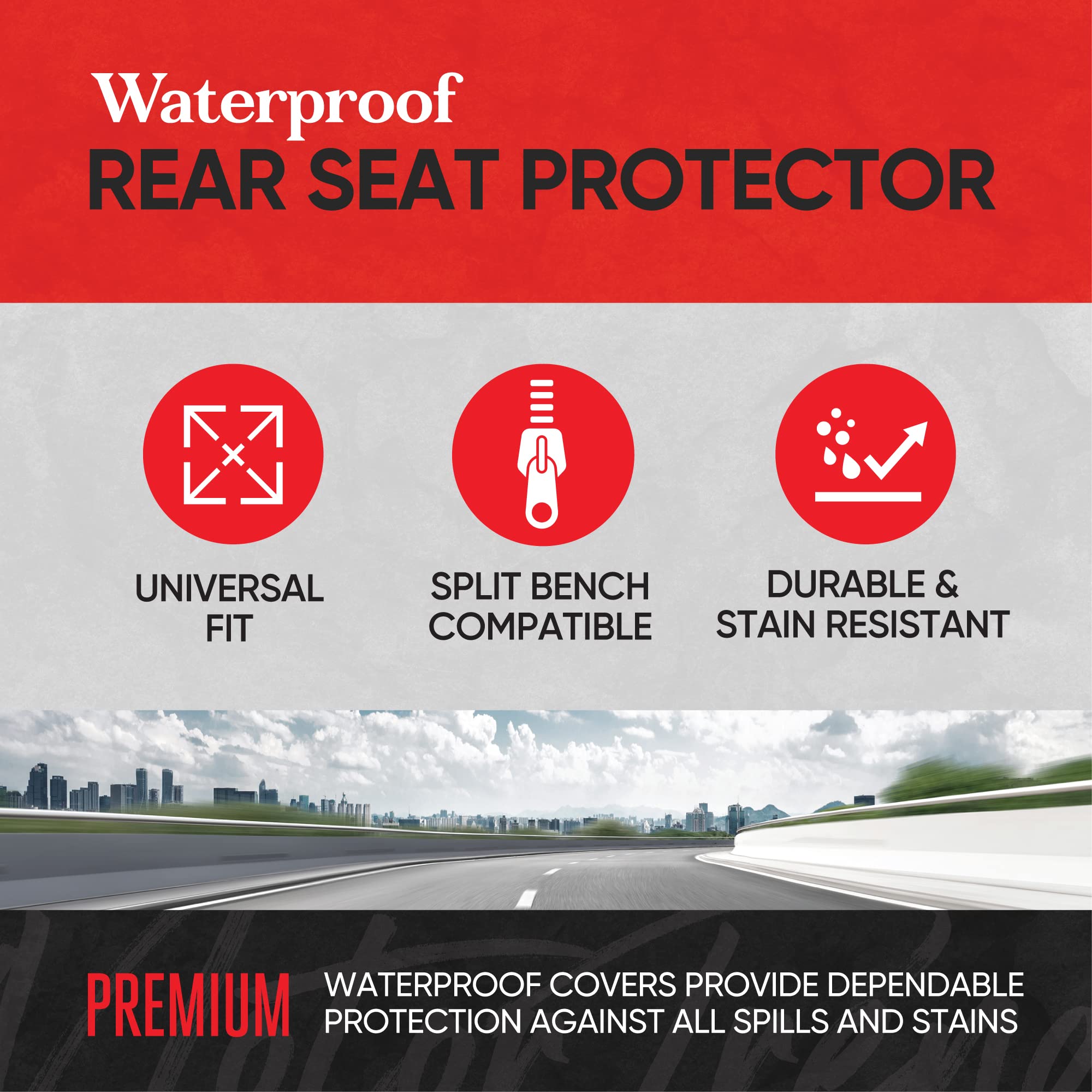 Motor Trend AquaShield Waterproof Gray Padded Neoprene Rear Bench Seat Cover for Cars, Ideal Back Seat Protector for Kids & Dogs