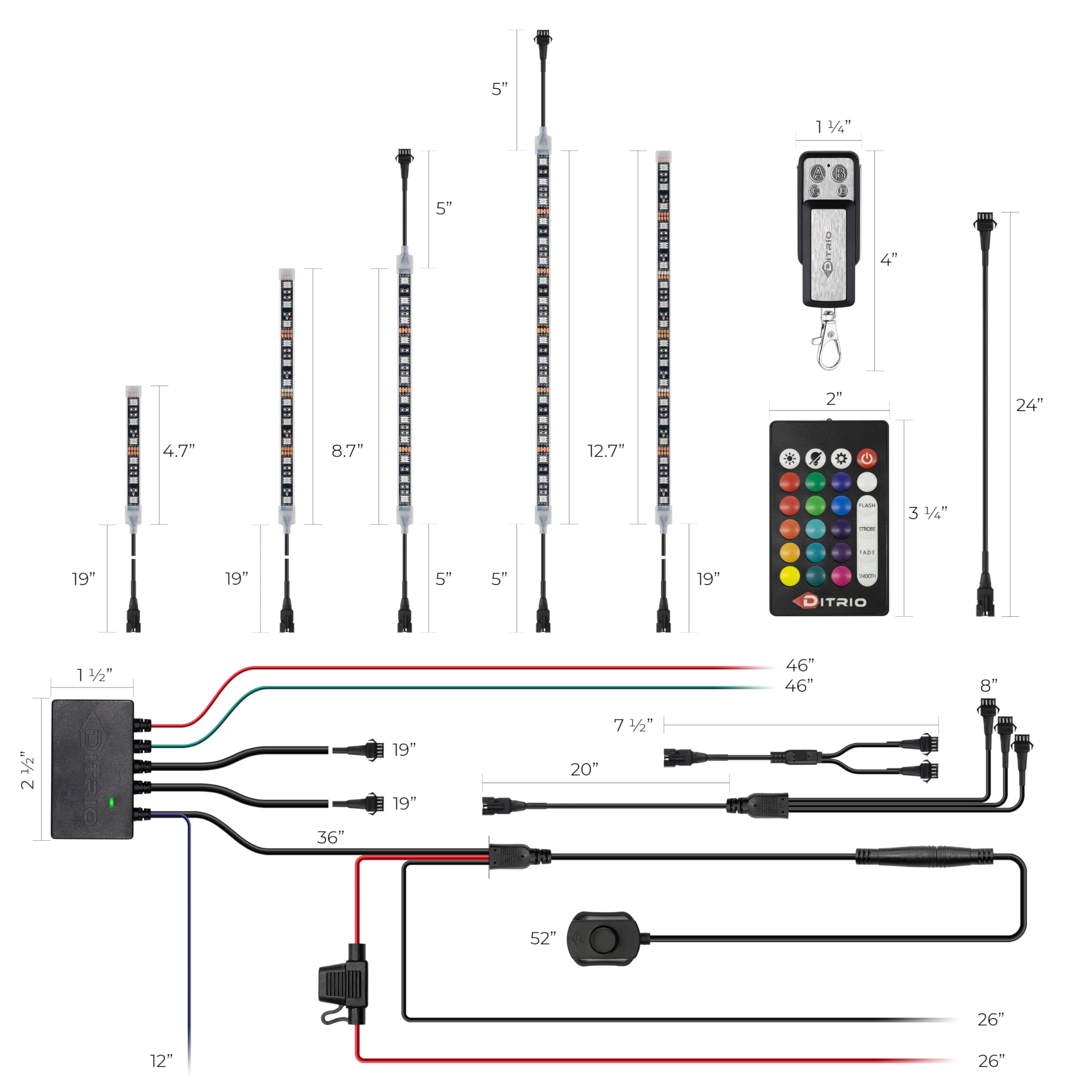 24Pcs Underglow Rgb Led Strip Light Kit Dc 12V With 2 Red Blinking Brake Light Styles For Motorcycles Trikes Golf Carts Atvs Utv