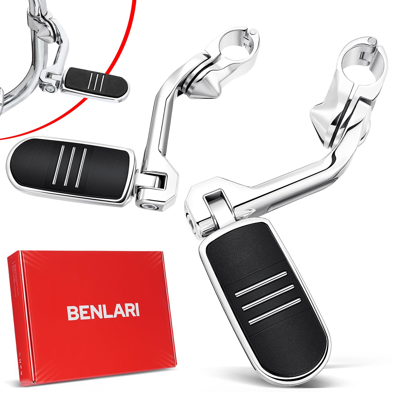 Benlari Highway Pegs, 1.25 Highway Foot Pegs Long Angled Stainless Steel 304 Adjustable Fit for Harley Touring Street Glide Soft
