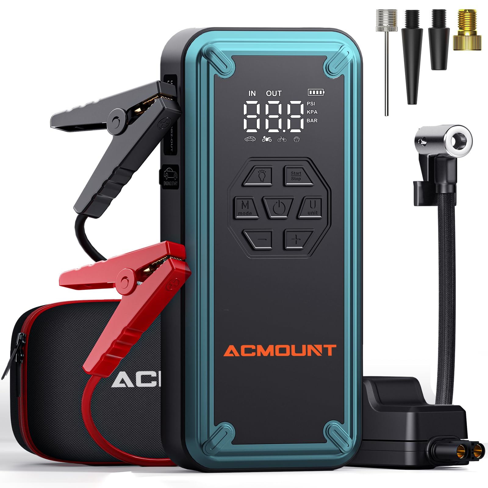 Jump Starter With Air Compressor, Acmount 5000A Car Battery Jump Starter With 150Psi Tire Inflator For Up To 9.0 Gas/8.0L Diesel