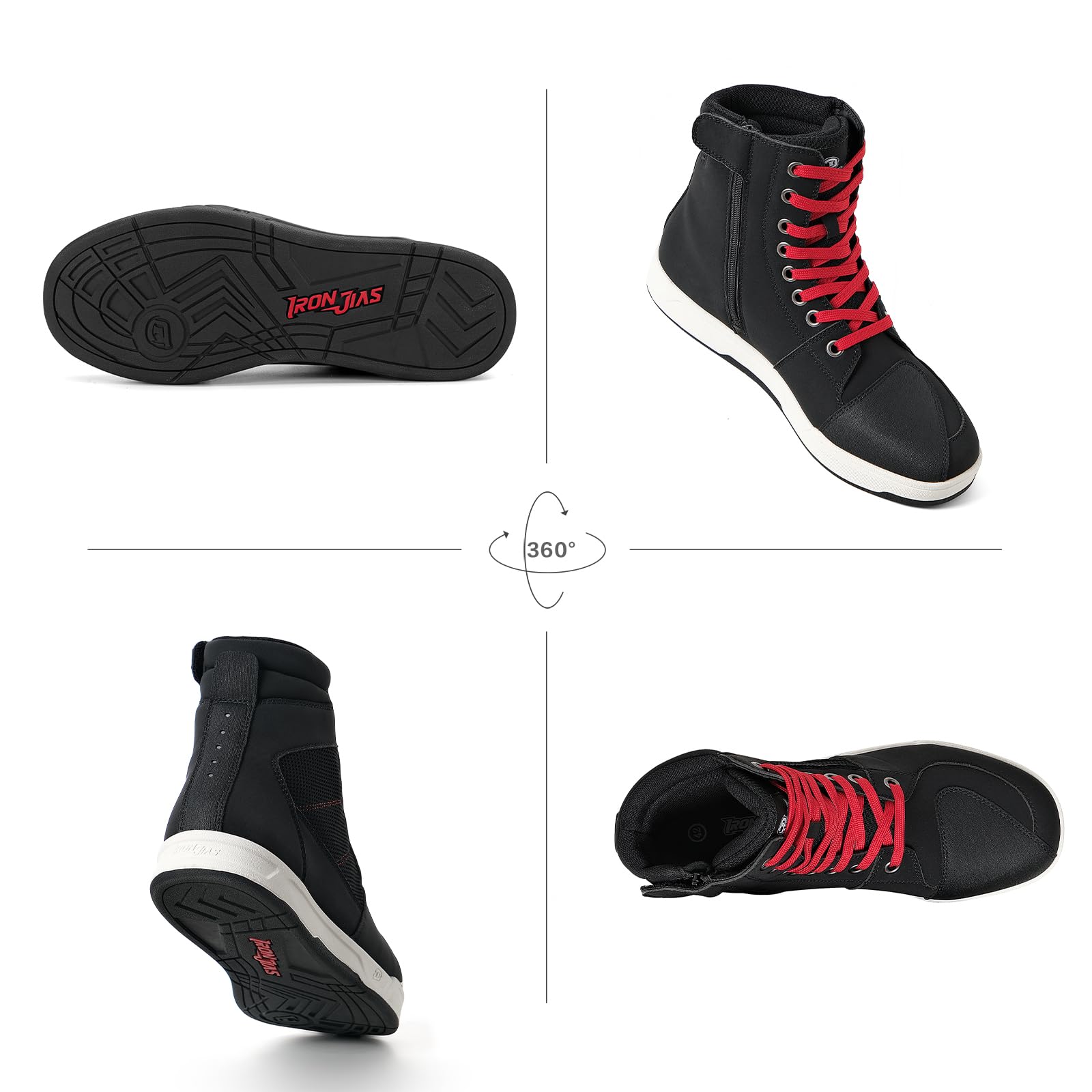 BORLENI Motorcycle Riding Shoes, Rubber Protective Boots for Men, Size 11, Black, Model XZ001, Casual Breathable Powersports Shoes