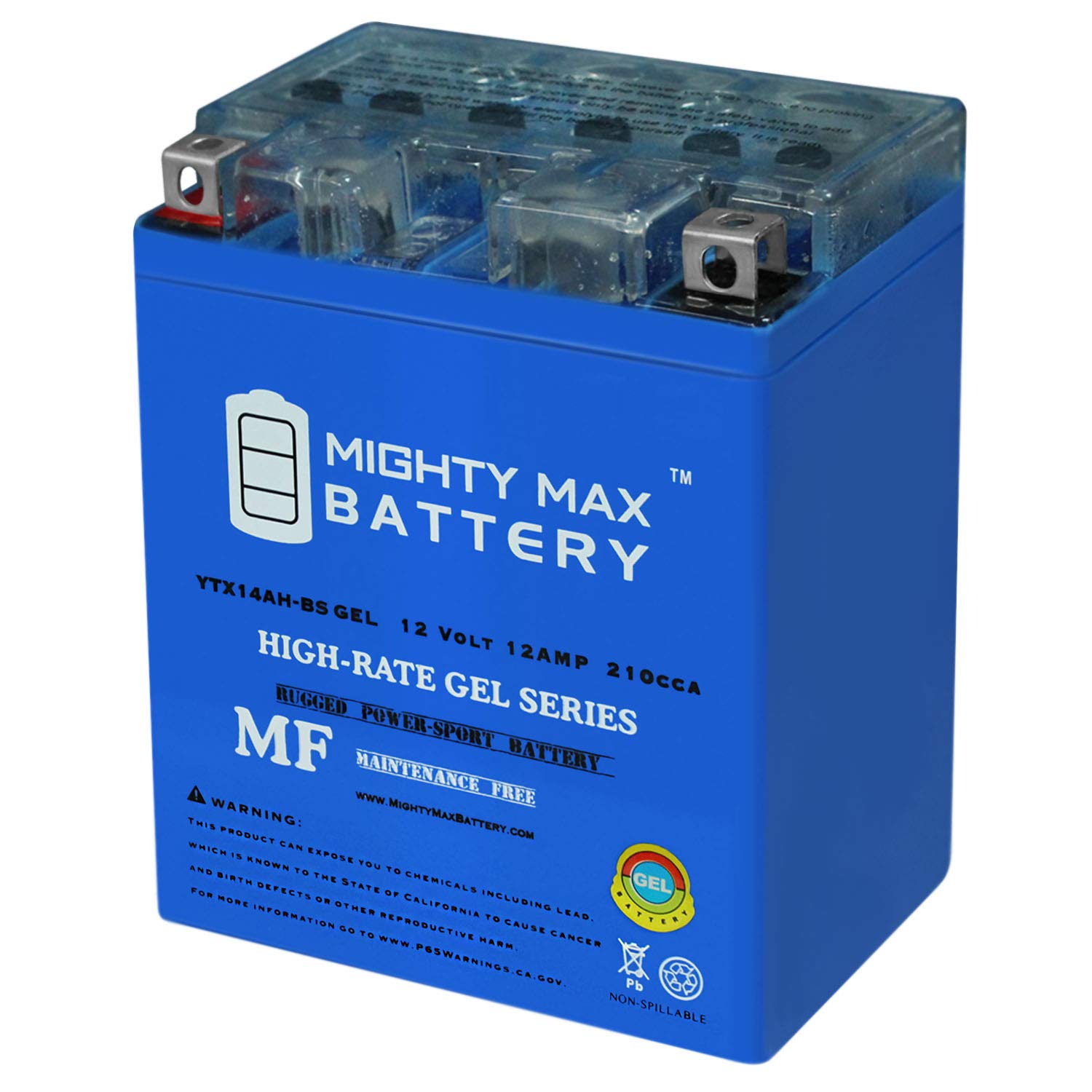 Mighty Max Battery Ytx14Ah Gel - 12 Volt 12 Ah Gel Type, 210 Cca, Rechargeable Maintenance Free Sla Agm Motorcycle Battery