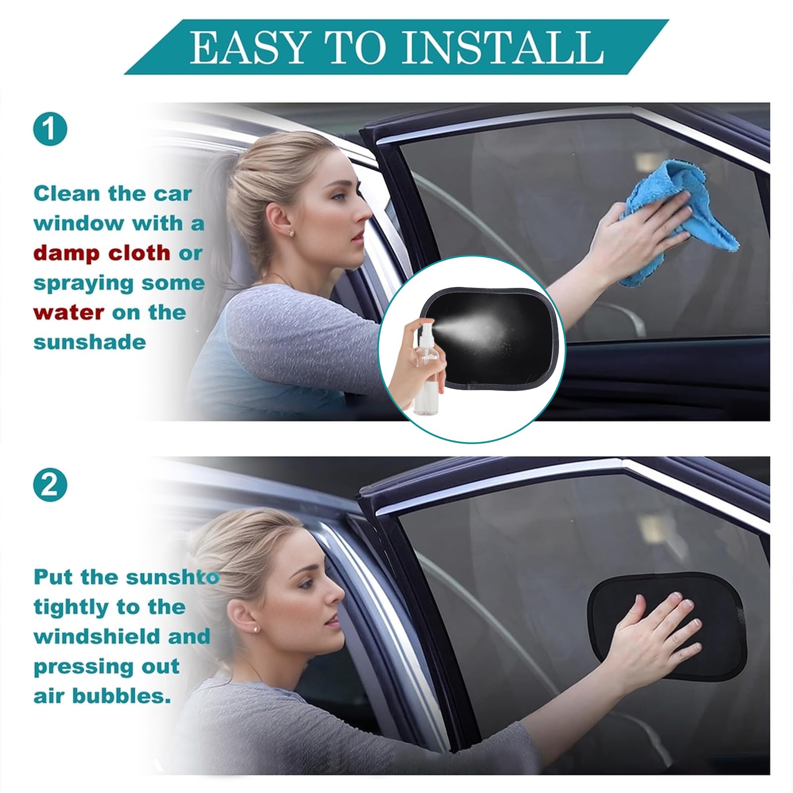 IC ICLOVER Mini Car Sun Shade for Driver (2 Pcs), Static Cling Sun Visor for Safe Driving, Glare Protection/Block Harmful UV Ray
