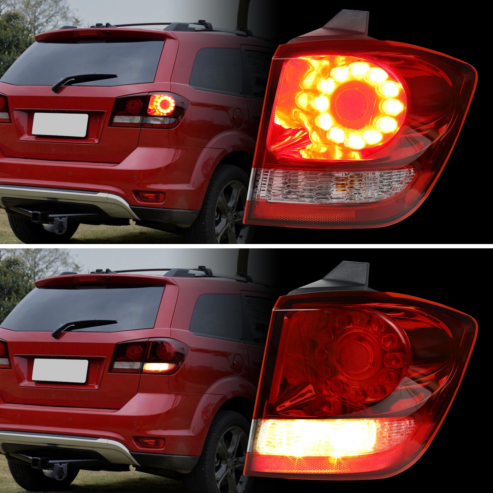 Cnygo Outer Led Tail Light Assembly Compatible With Dodge Journey 2011 2012 2013 2014 2015 2016 2017 2018 Rear Lamp Brake Taillights Replacement With Bulbs (Right Passenger)