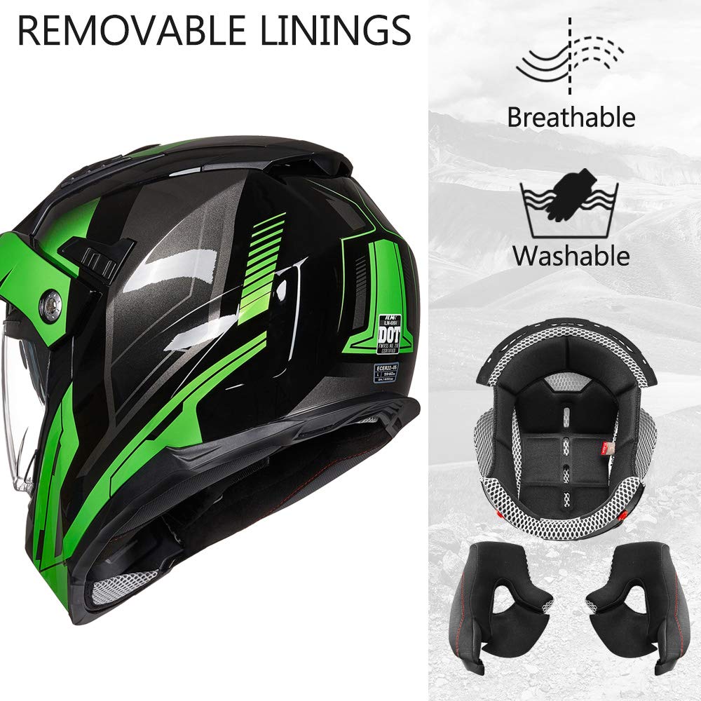 Ilm Off Road Motorcycle Dual Sport Helmet Full Face Sun Visor Dirt Bike Atv Motocross Casco Dot Certified Model 606V(Green, S)