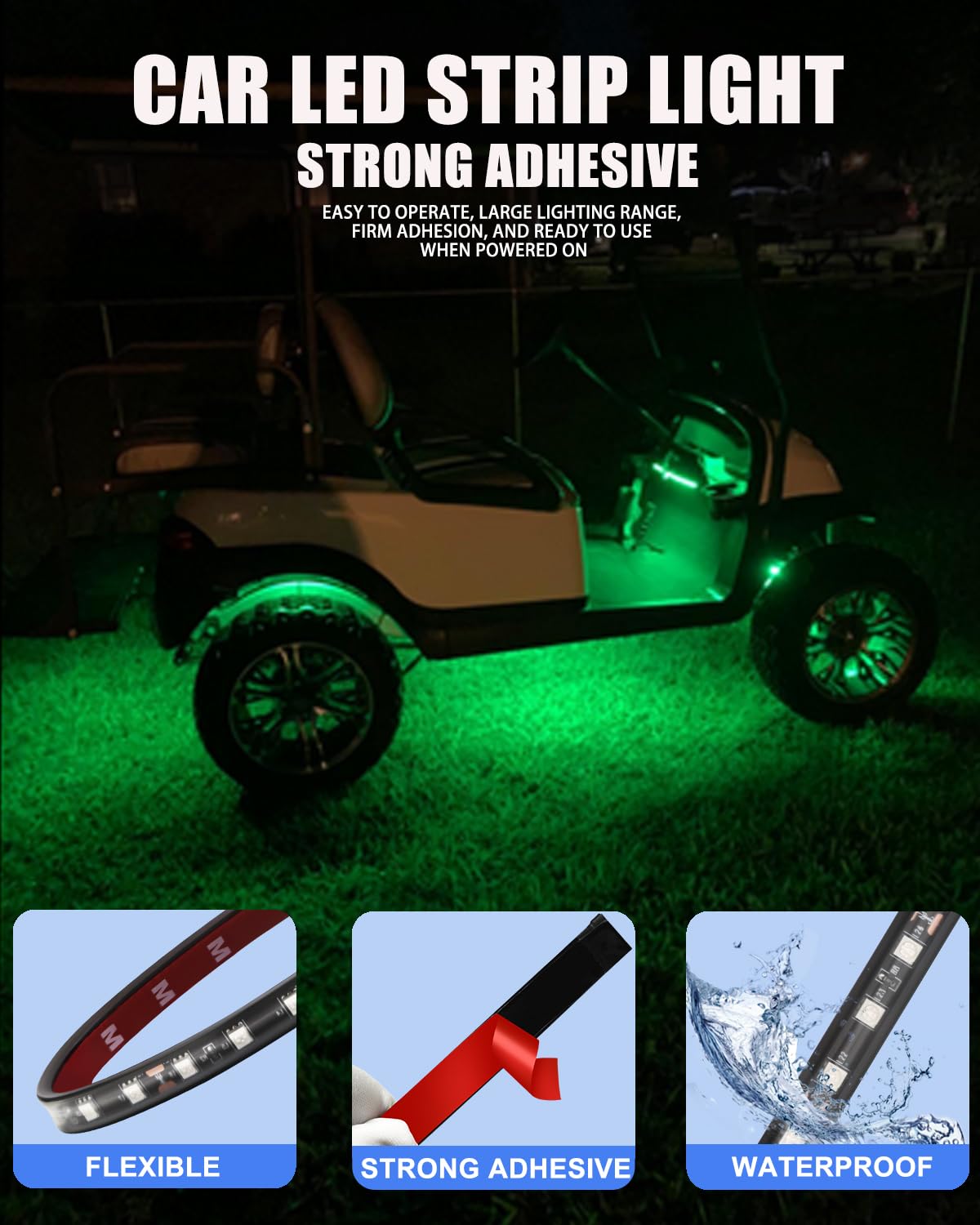 Keiurot Car LED Strip Lights 32CM Waterproof Green 12V 5050 18SMD - Pack of 4 for Cars, Motorcycles, Golf Carts, Marine Use