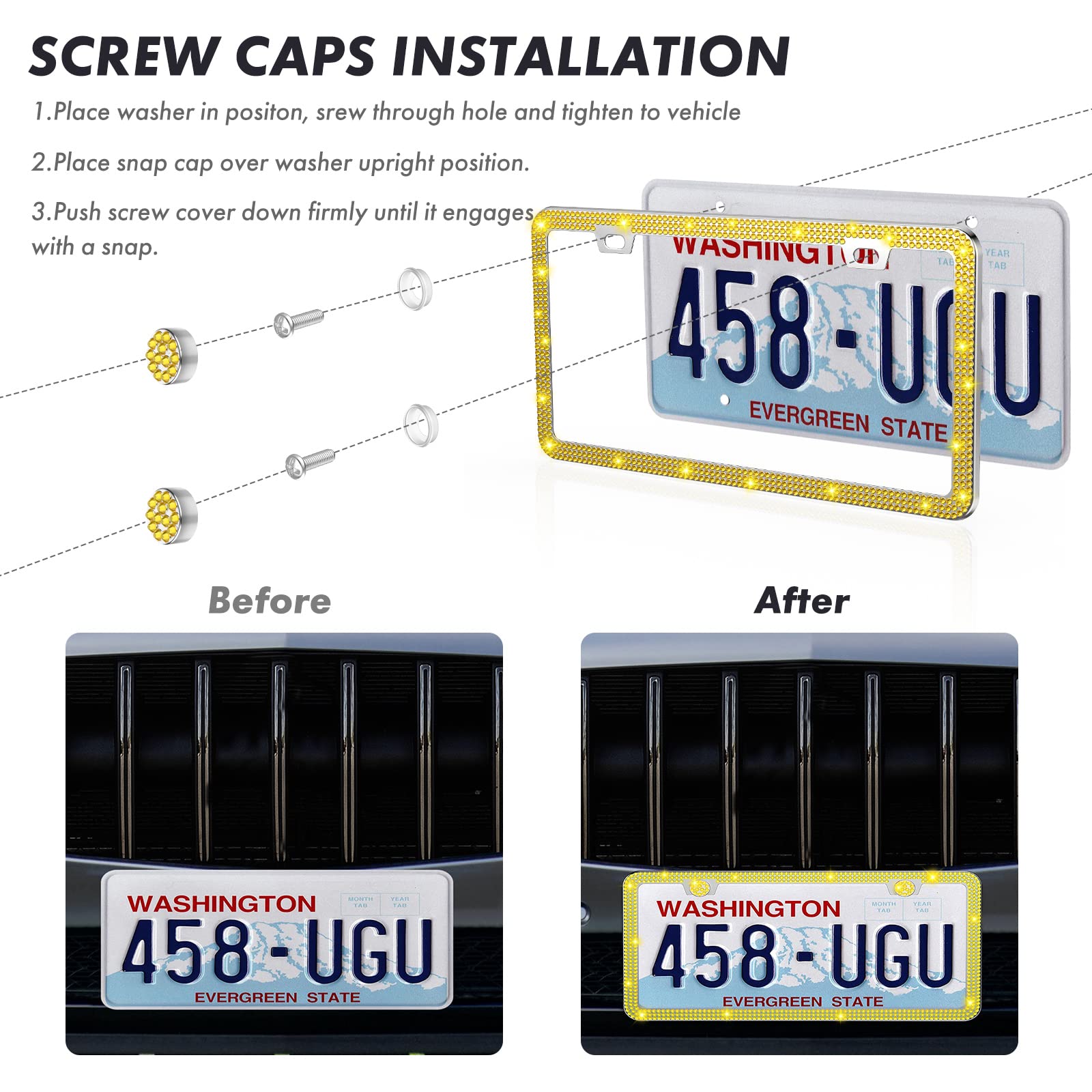 Share&Care Bling License Plate Frame, Crystal License Plate Cover, Car License Plate Holder With Rhinestone Crystal Diamond Scre