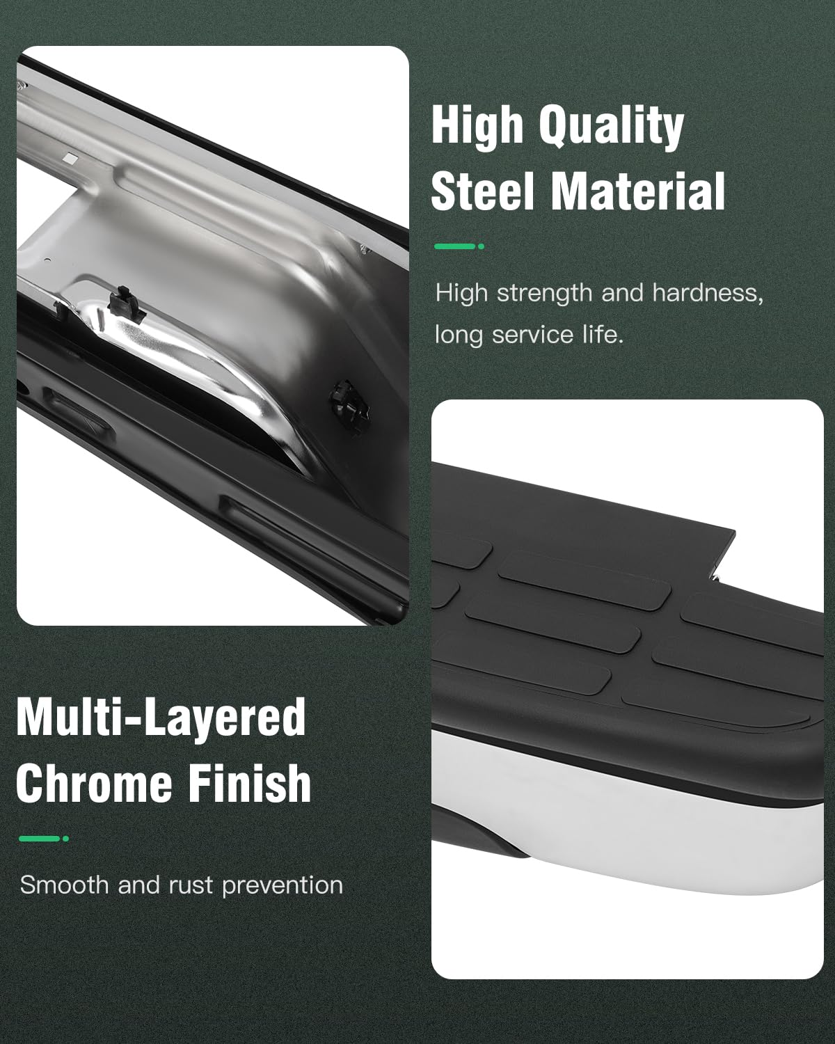 Scitoo Rear Step Bumper Fit For 99-06 For Silverado 1500 And For Gmc Sierra 1500, 07 For Silverado 1500 Classic And For Gmc Sierra 1500 Classic, Chrome Automotive Bumpers W/O Parking Sensor Holes