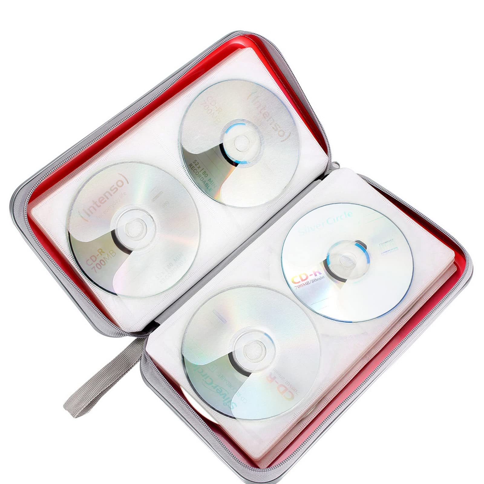 Cd Case, Siveit Dvd Case Holder 96 Capacity Hard Plastic Cd Dvd Disc Cases Storage Binder Wallet For Car Home Office Travel (Red