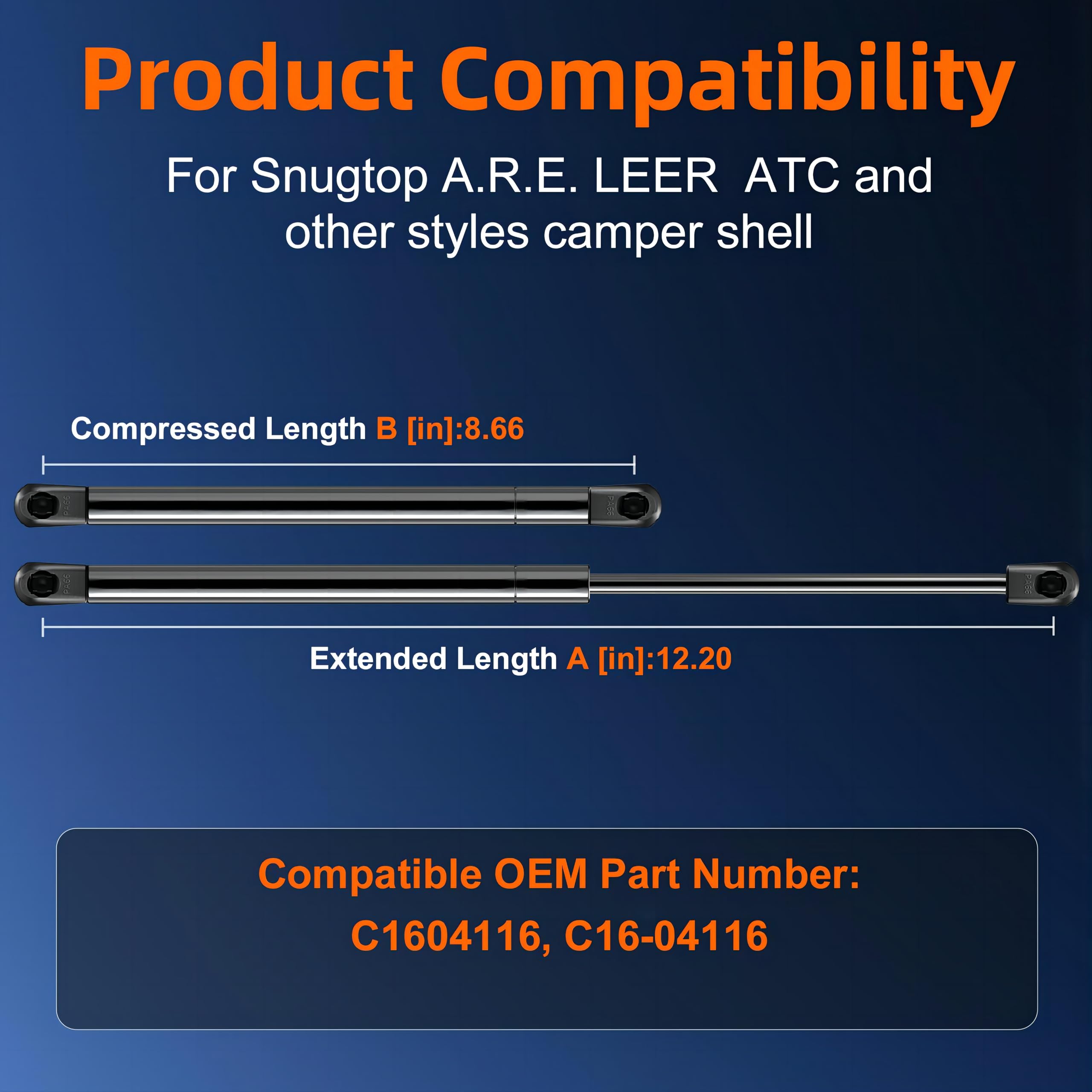 Euplokeer C16-13313 C16-04116 12In 30Lb/133N Gas Shock Strut Lift Support For Truck Weatherguard Tool Box Camper Shell Window, A