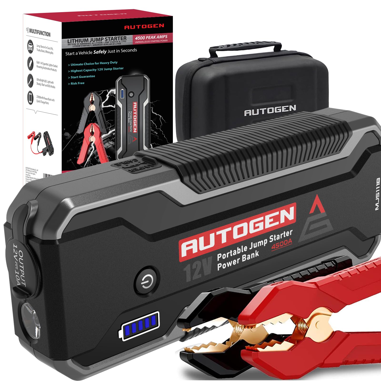 Car Battery Jump Starter, AUTOGEN 4500A Lithium Box (All Gas and 10.0L Diesel Engine), Auto Booster Pack, Portable Charger Pack
