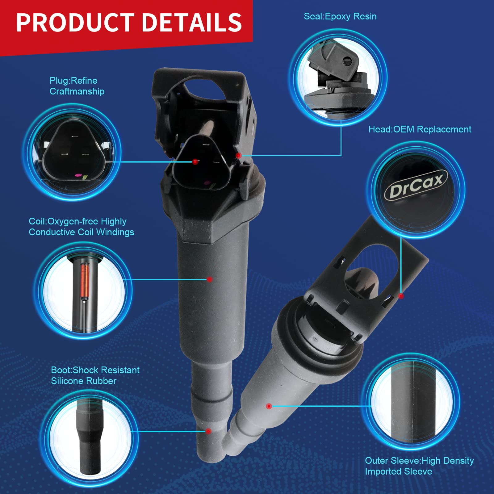DrCax Ignition Coil UF592 for BMW 2.5L-4.8L Engines - Compatible with 325Ci, 328i, 330Ci, 335i,