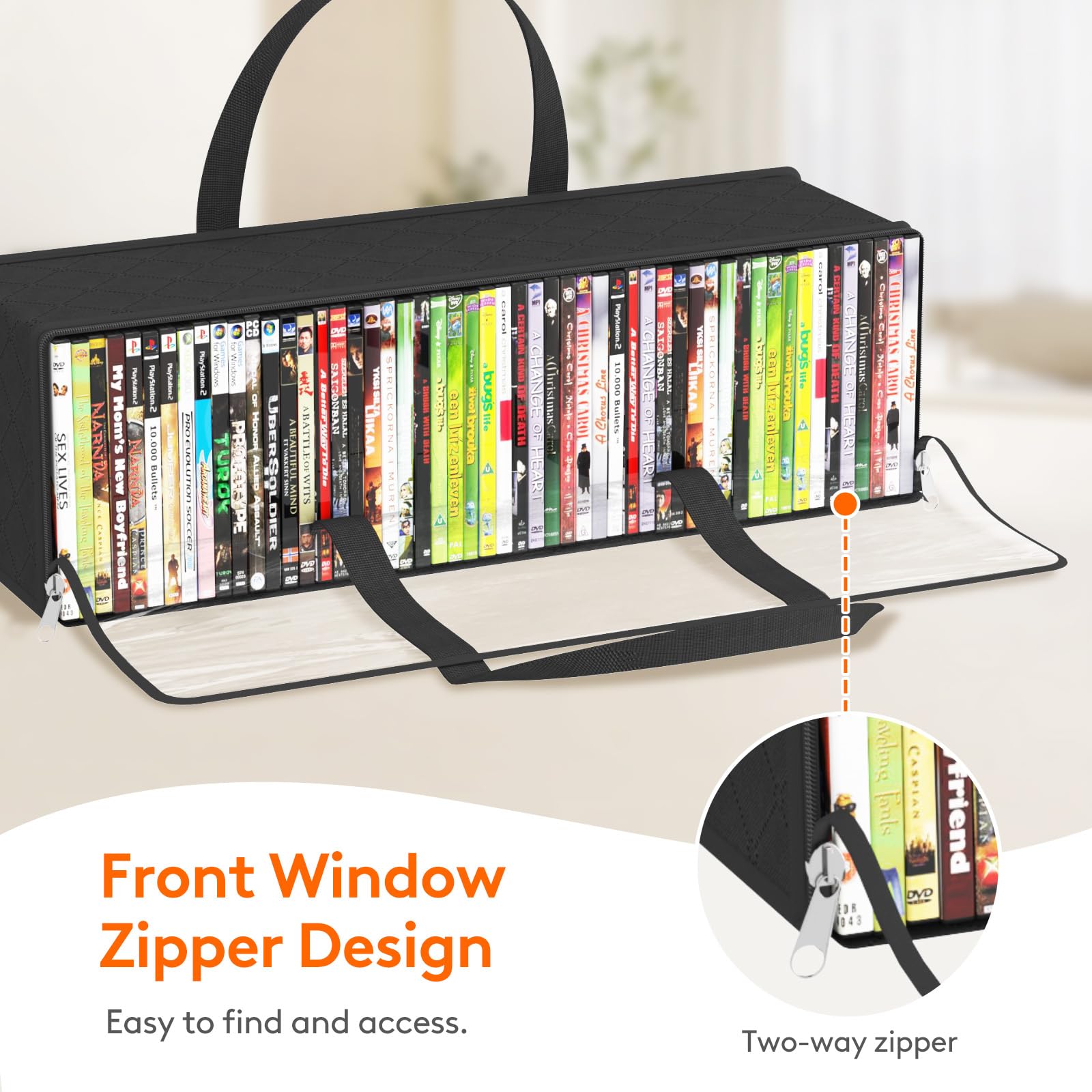 Lifewit CD Storage Bags 6 Pcs, Clear PVC Organizer for 300 CDs, 21.3"x6.3"x5.9", Black, Model LH24185.01