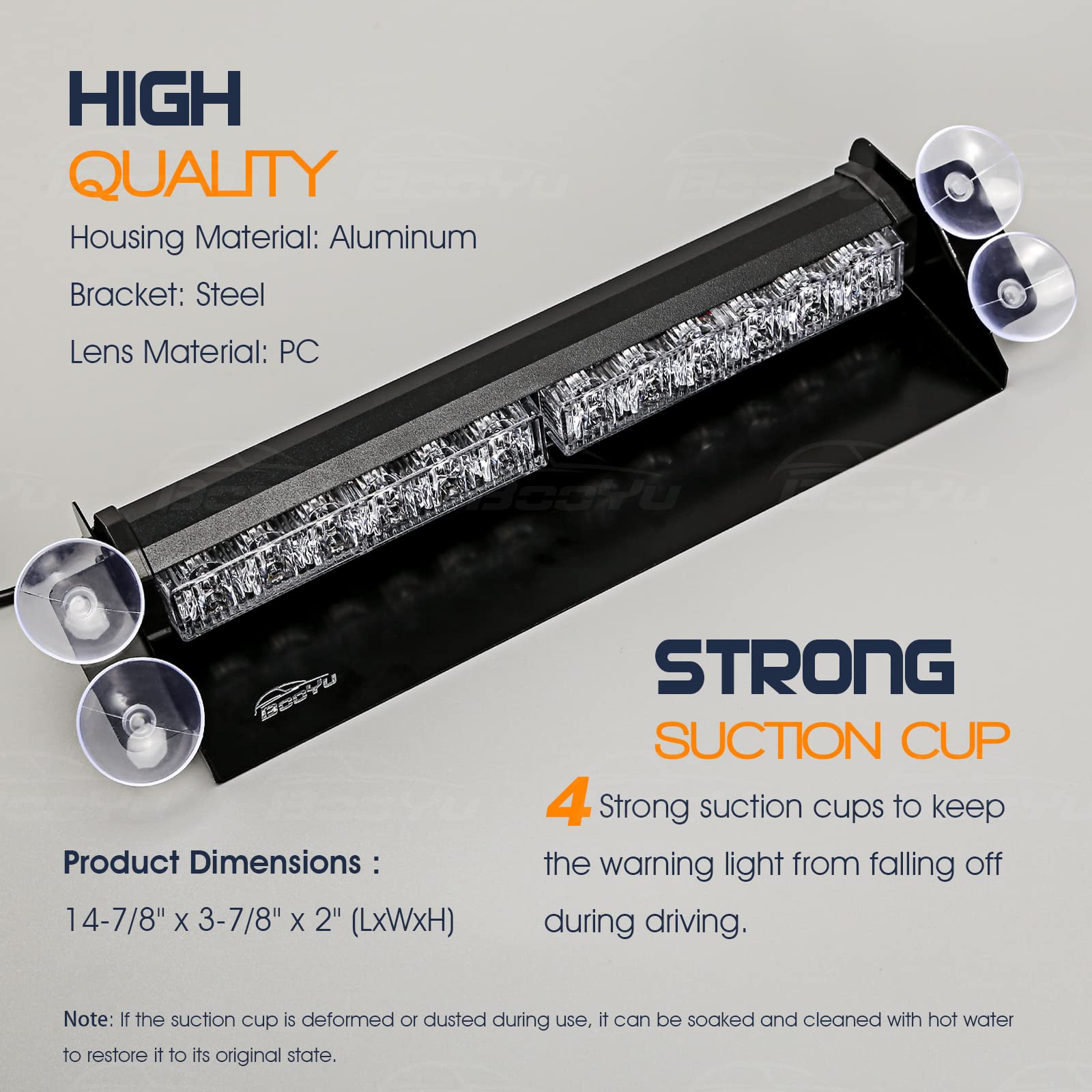 Booyu 14.8In Led Windshield Emergency Strobe Dash Light Bar 12/24V Interior Visor Deck Flashing Hazard Safety Warning Lights For Police Law Enforcement Pov Trucks Vehicles [Amber/Blue][12 Leds][18W]
