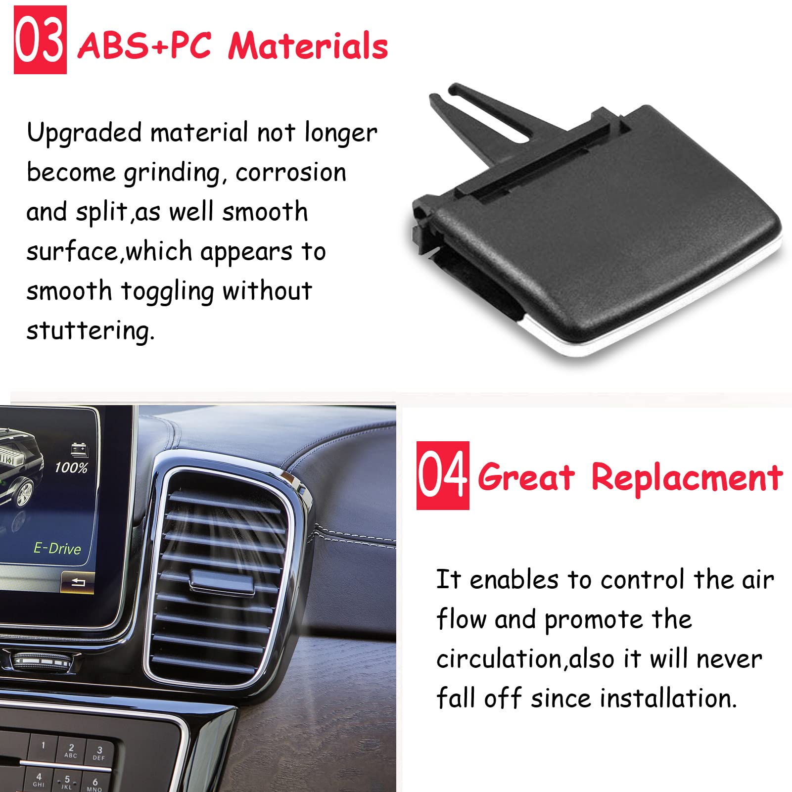 TTCR-II Dashboard Air Vent Clip for Mercedes Benz W166 ML Class 2012-2015, GLE Class 2016-2019, X166 GL Class 2013-2016