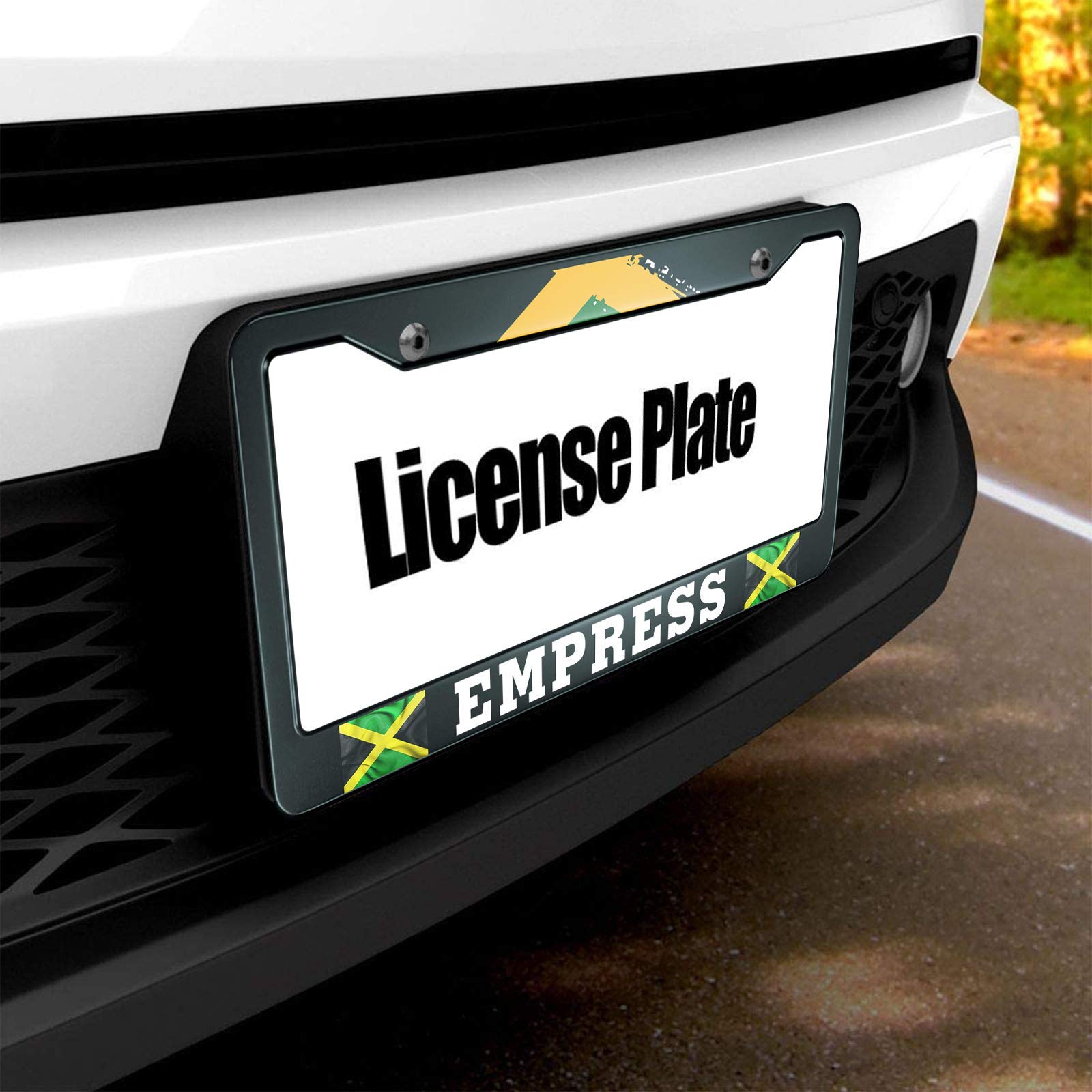 Hosnye Writting Empress License Plate Frame Jamaican Flag Metal License Plate Cover Front Plates Frames Car Tag Frame For Women