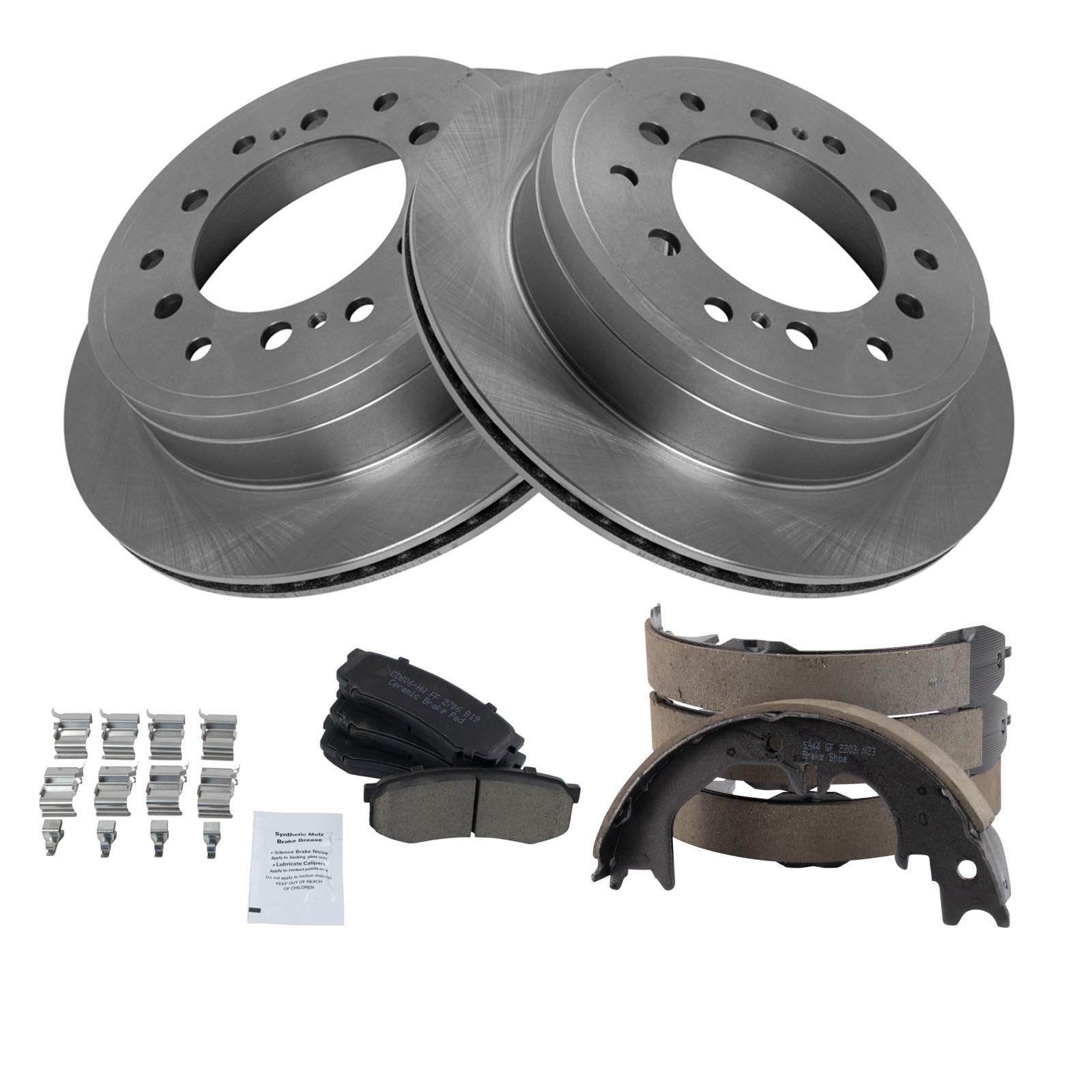 Trq Rear Brake Pad & Rotor Kit Brake Pads Brake Rotor Parking Brake Shoe Set Ceramic Compatible With 2016 Lexus Gx460