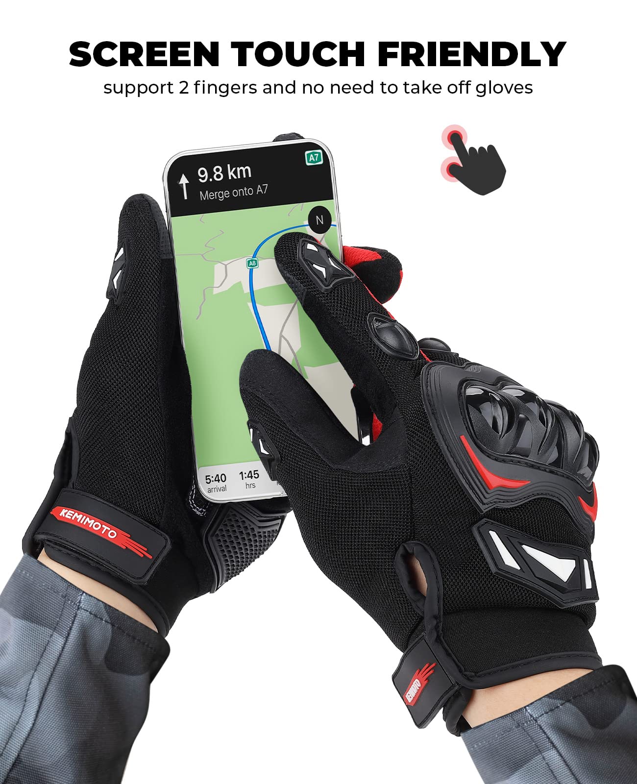 Kemimoto Motorcycle Gloves, Touch Capable Riding Gloves With Hard Knuckle, For Men Outdoor Sports Riding Cycling Motorcross Motorbike Racing Dirt Bike Atv Utv Outdoor Gloves
