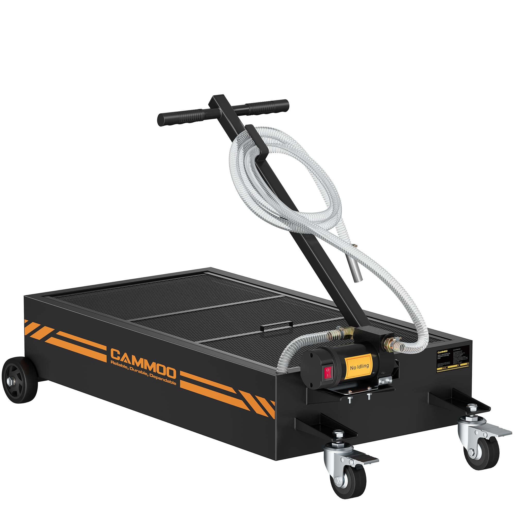 CAMMOO 20 Gal Electric Oil Drain Pan, 110V High-Flow Pump, 9.8 FT Hose, 200 W Motor, 2 Locking Swivel Casters and 2 Directional 