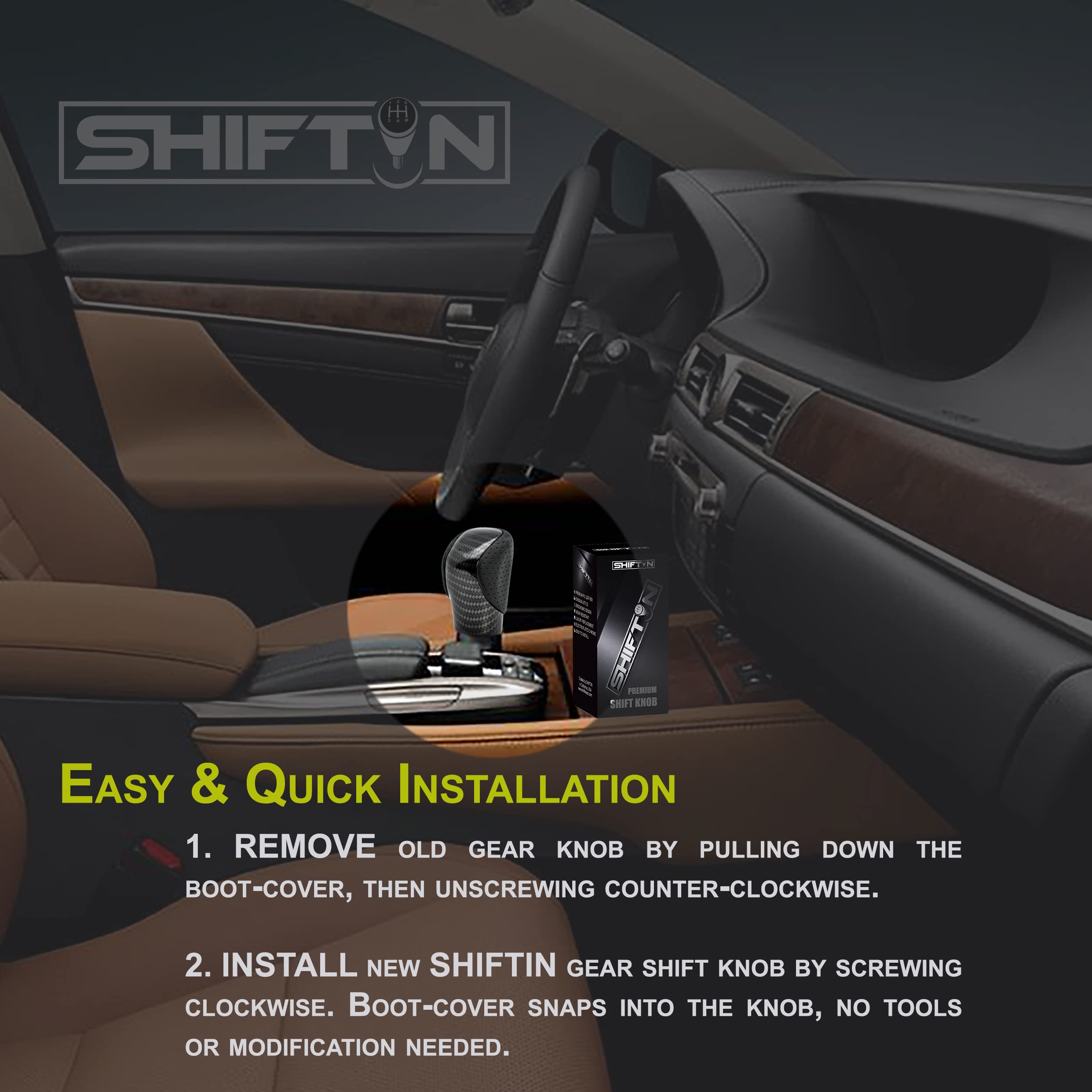 SHIFTIN Gear Shift Knob for Lexus ES GS GX NX RC RX - Punched Black Leather/Carbon Pattern, Model WZZp/WBPBp