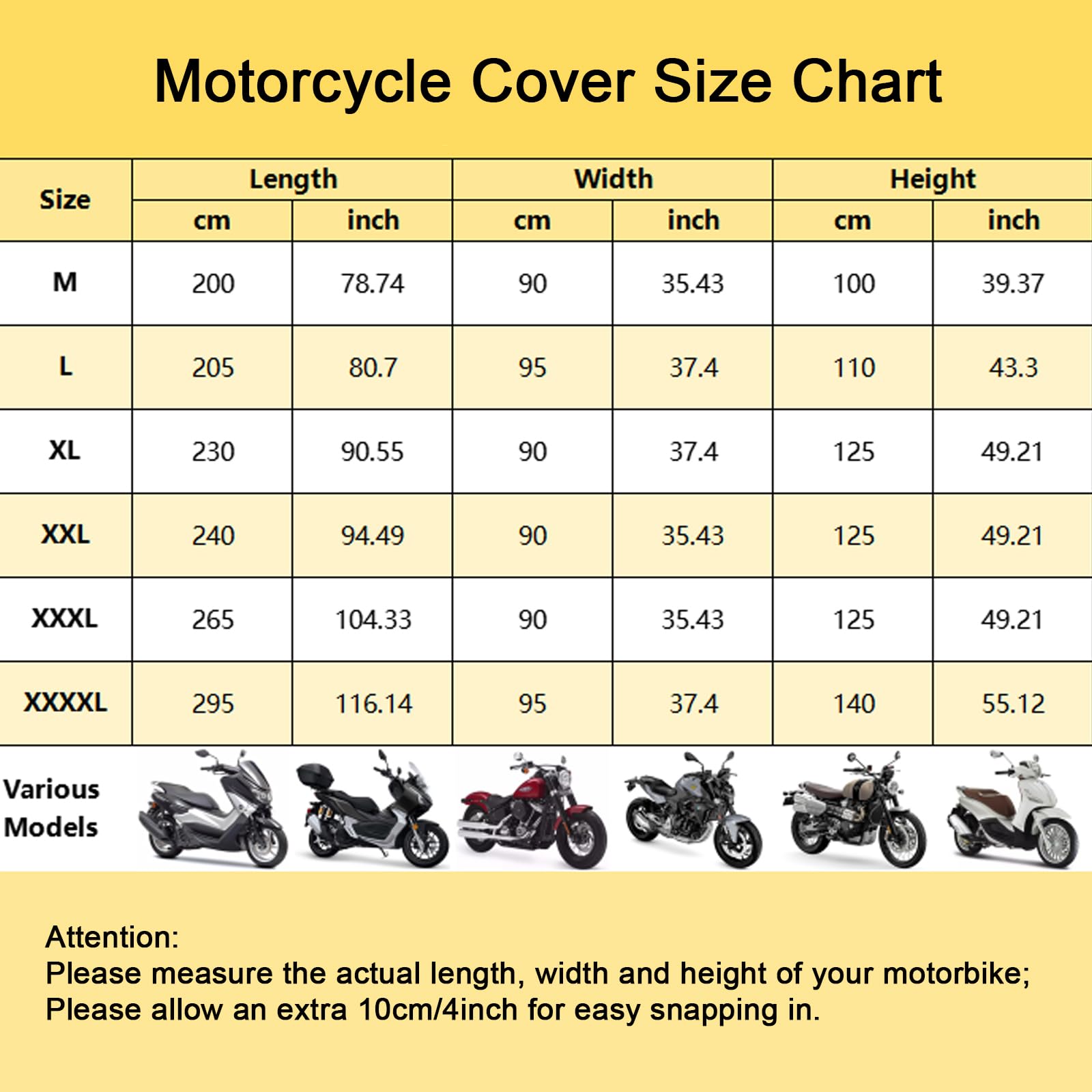 Motor Bike Cover Waterproof Outdoor, Motorbike Scooter Moped Cover Sun Rain Dust Protection with 4 Reflective Strips and 2 Fixed