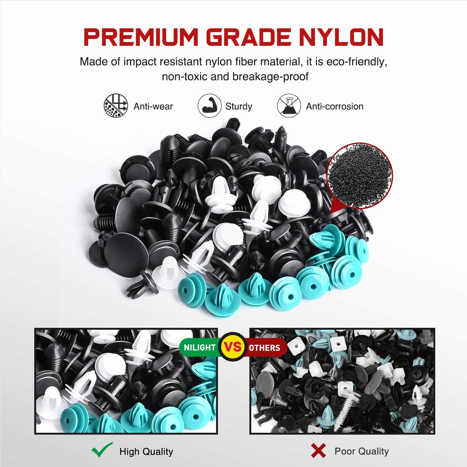 Nilight 360Pcs Car Retainer Clips Fastener Remover Kit - 18 Most Popular Sizes Auto Push Pin Rivets for Benz BMW Toyota Honda Su