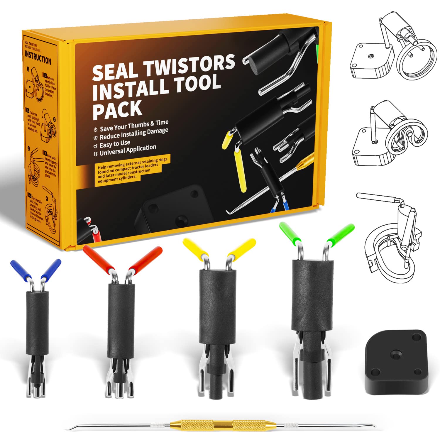 6 Pack Hydraulic Seal Installation Tools, Hydraulic Cylinder Piston Repair Rebuild Seal Kit, U-Cup Rod Seal Installation Tool Ki