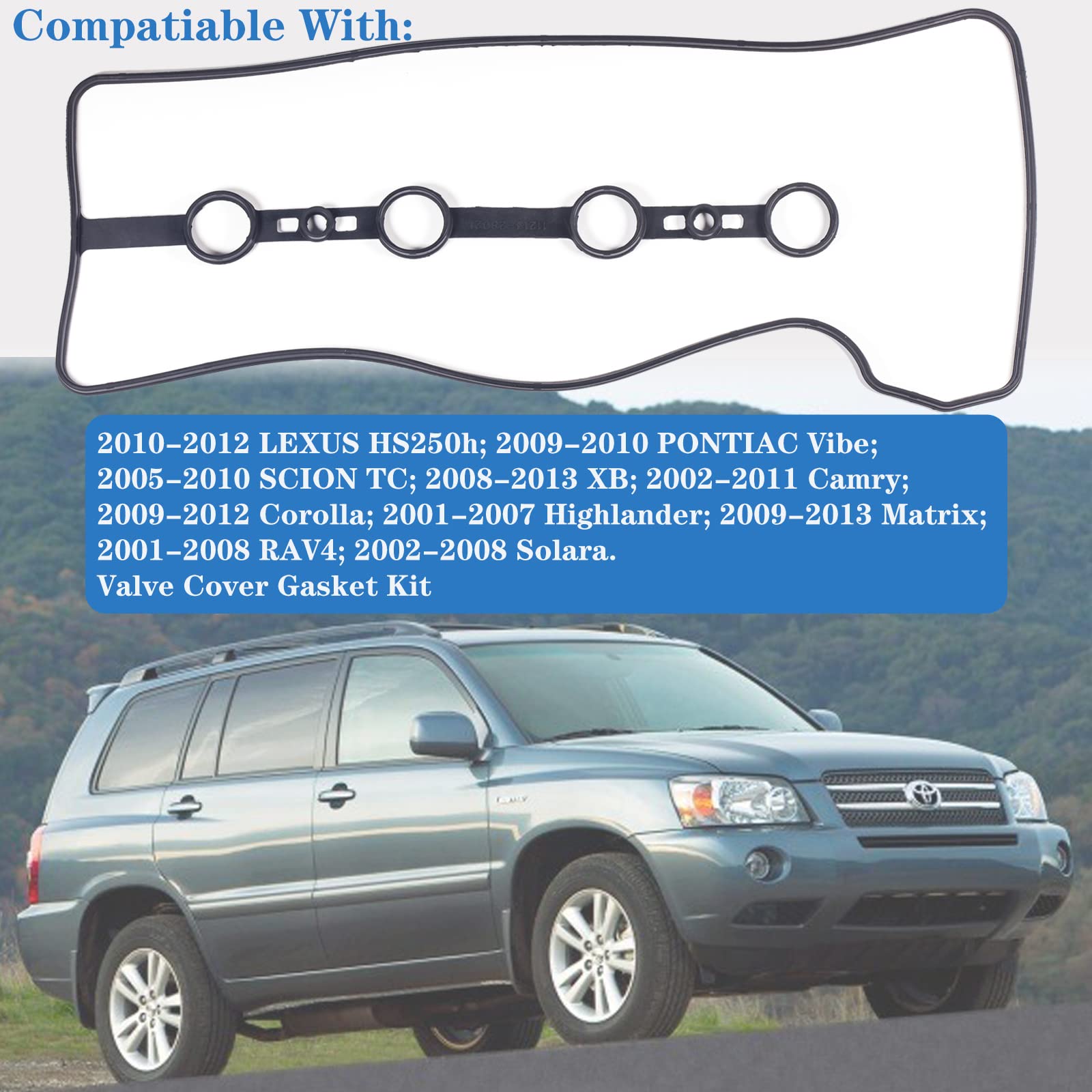 VS50530R for Scion TC XB Valve Cover Gasket Seal 2.4L Toyota Camry Corolla Highlander Matrix Rav4 Pontiac Vibe 2.0 2.4L 2AZFE 11