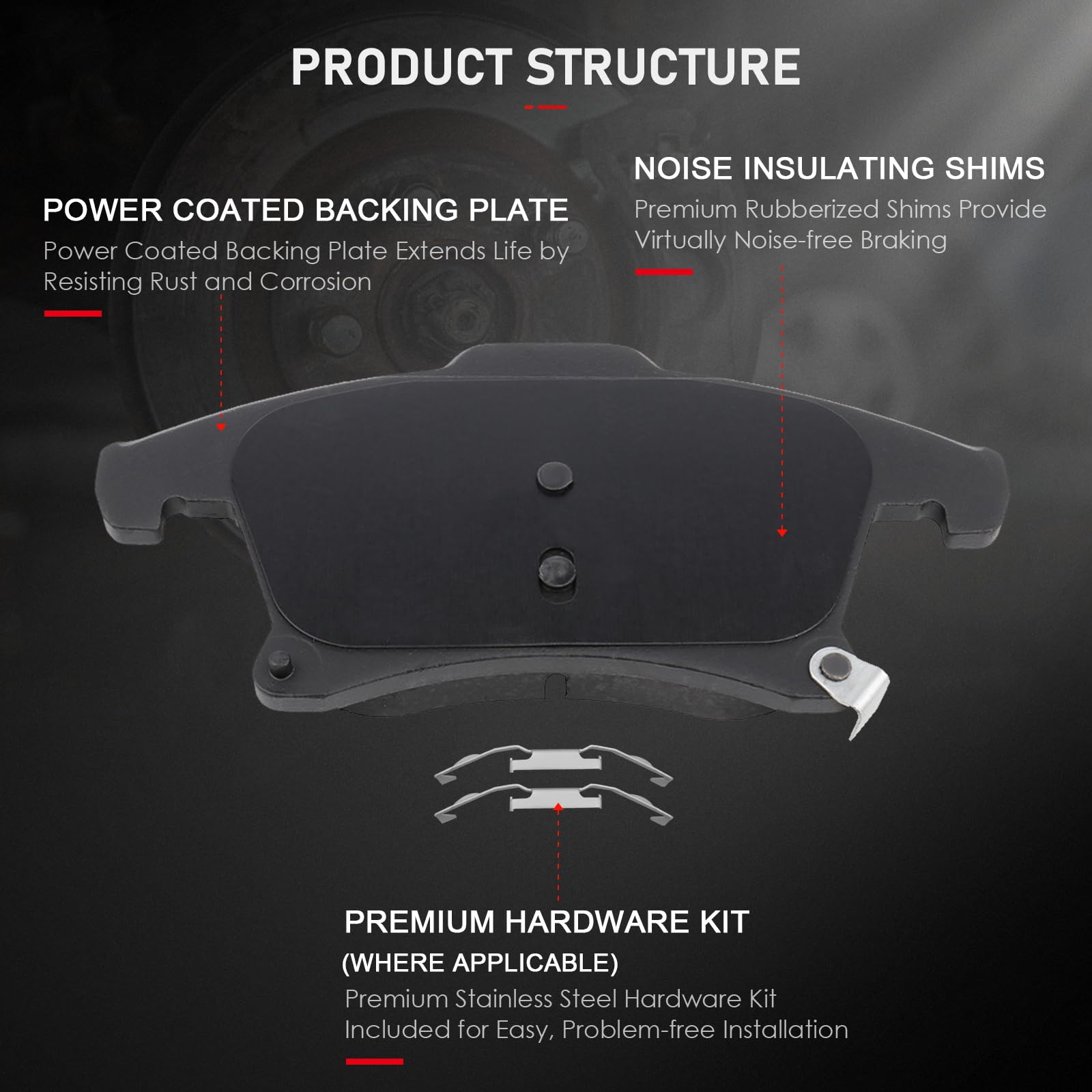 Cciyu D1653 Front Semi-Metallic Disc Brake Pads Kit For Ford For Fusion 2013-2017 2019-2020,For Lincoln Mkz 2013-2020 4Pcs
