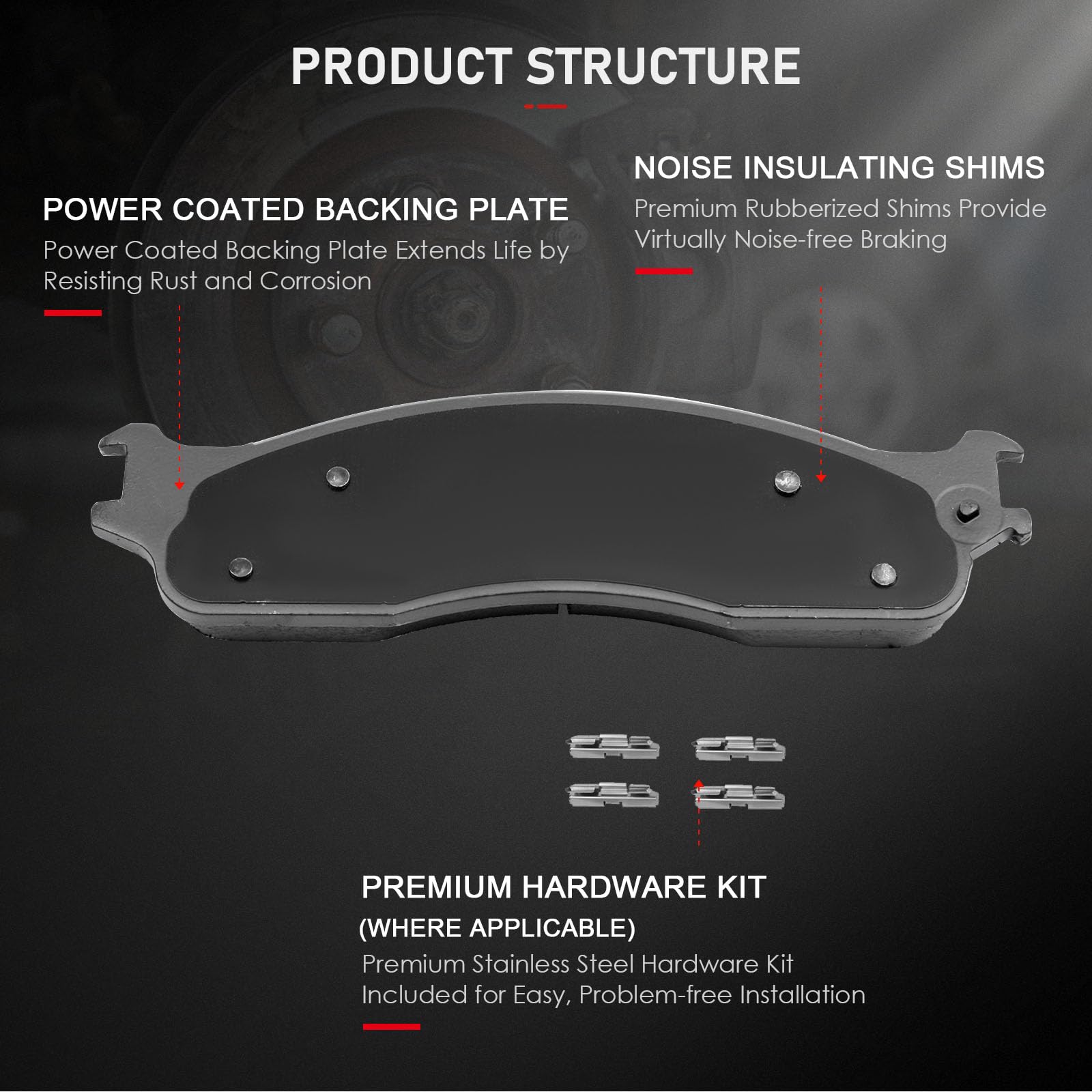 Cciyu D965 Front Semi-Metallic Disc Brake Pads Kit For Dodge Ram 1500 2006-2008,For Dodge Ram 2500 2003-2008,For Dodge Ram 3500