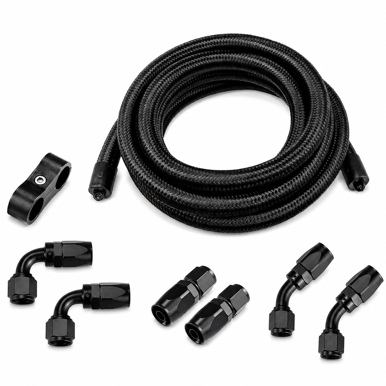 Ucreative 10AN CPE Fuel Hose Line Fitting Kit AN10 Nylon Braided Fuel Hose 10FT Black ID: 0.56 inch (14.2mm)