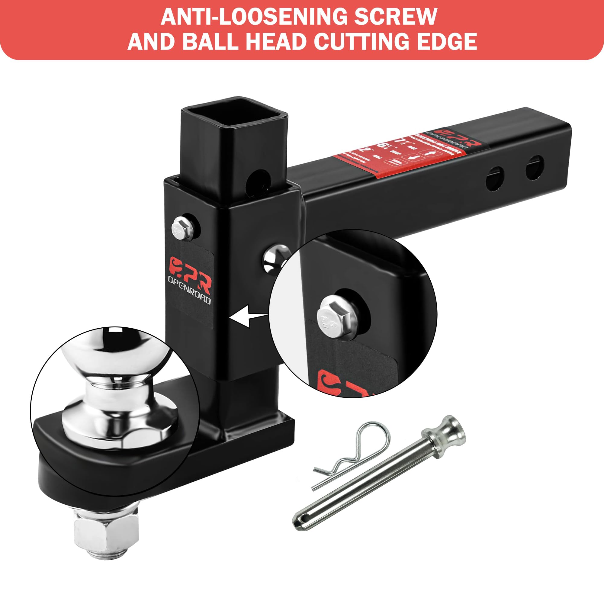 OPENROAD Adjustable Trailer Hitch Ball Mount for 2-Inch Receiver, 7500LBS, Aluminum, 7.5" Drop/6.25" Rise, Heavy Duty Truck Accessory