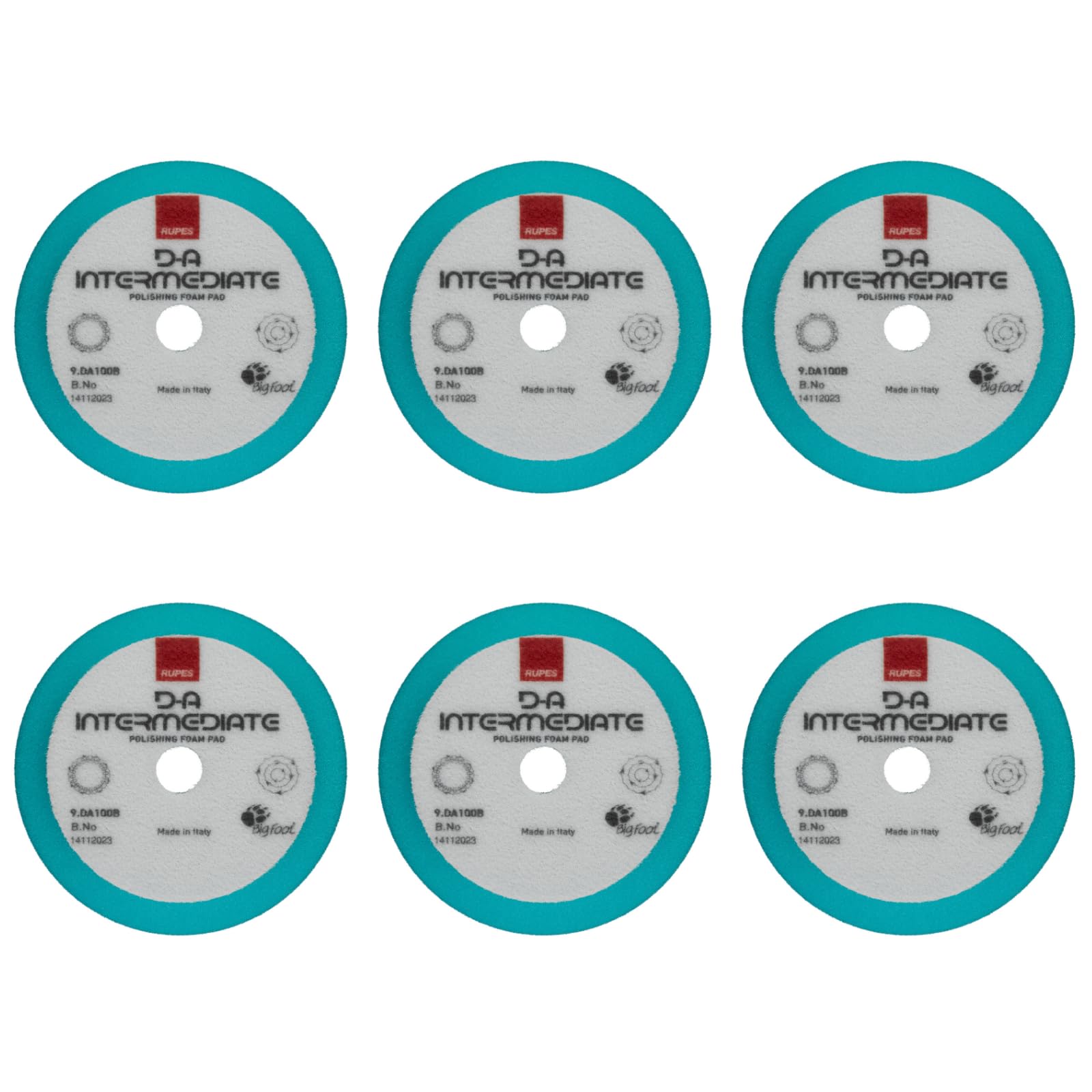 RUPES 100mm Pack of 6 Light Blue D-A Intermediate Foam Polishing Pads | Ideal for Mild to Severe Paint Correction | Improves Cut