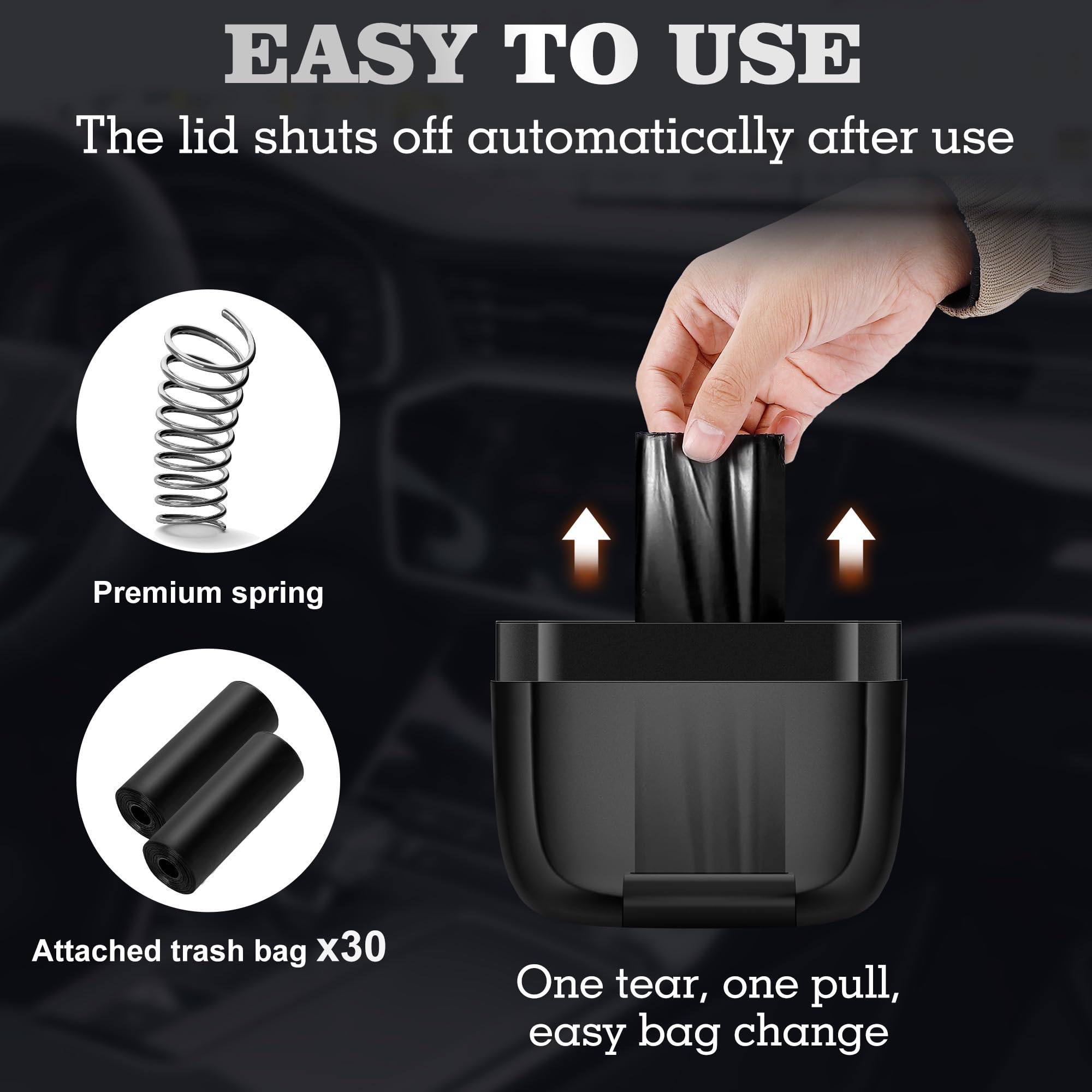Oudew 2 Packs Car Trash Can With Lid,Built-In Storage Garbage Bag,Leakproof Vehicle Trash,Car Accessories For Interior,Mini Garb