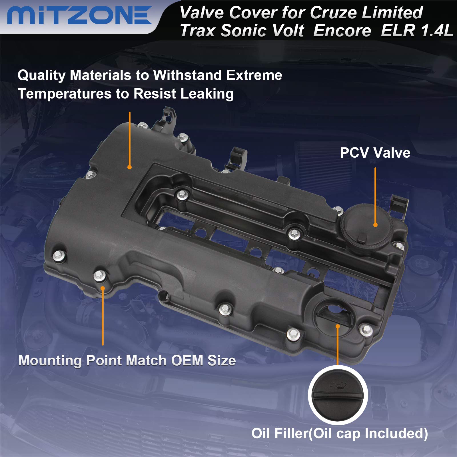MITZONE Engine Valve Cover for 2011-2019 Chevy Cruze, Sonic, Volt, Trax, Buick Encore, Cadillac ELR 1.4L Turbo - Replaces 55573746