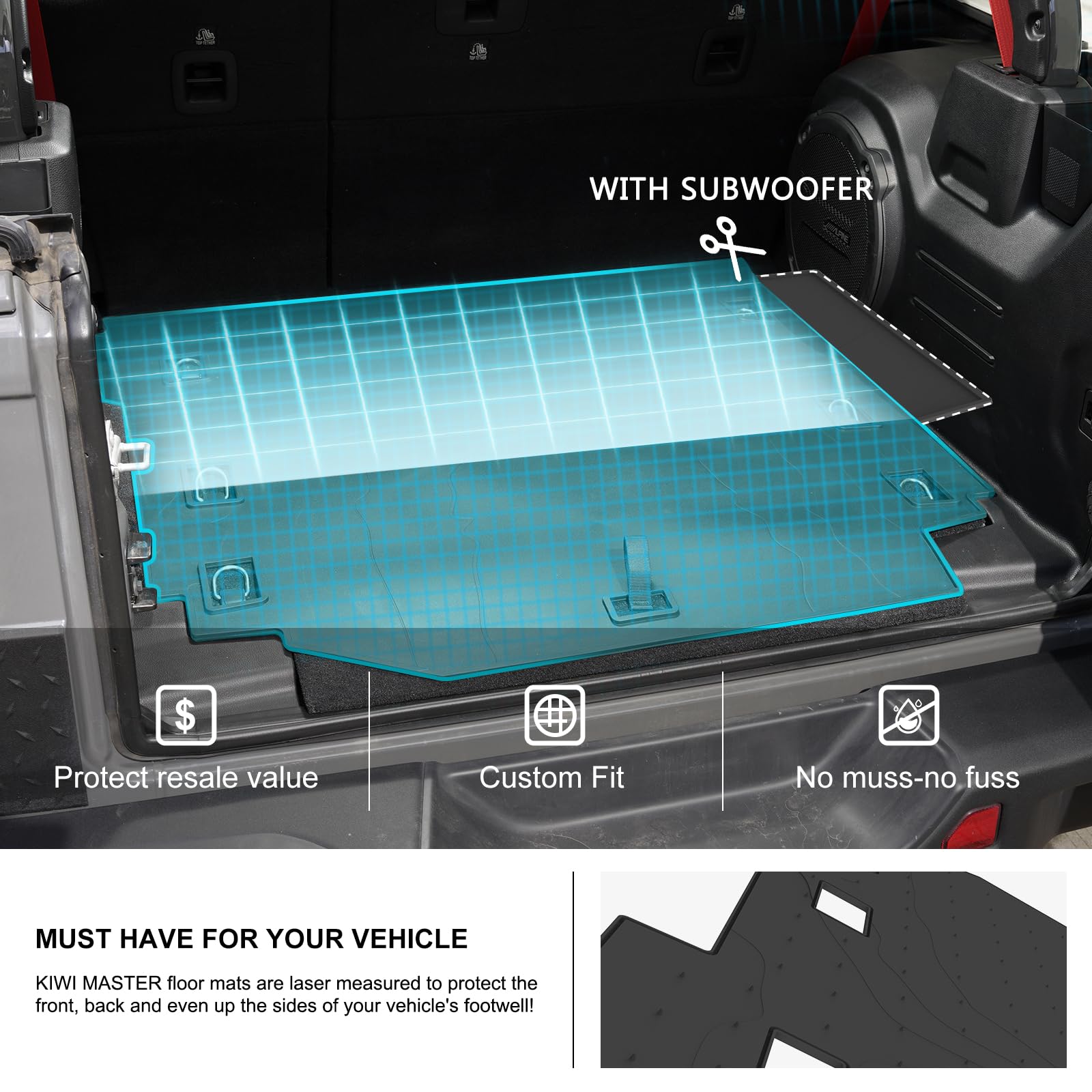 Kiwi Master Cargo Mat For 2018-2025 Jeep Wrangler Jl 4-Door All Weather Trunk Tray Liner Tpe Slush Mats Black