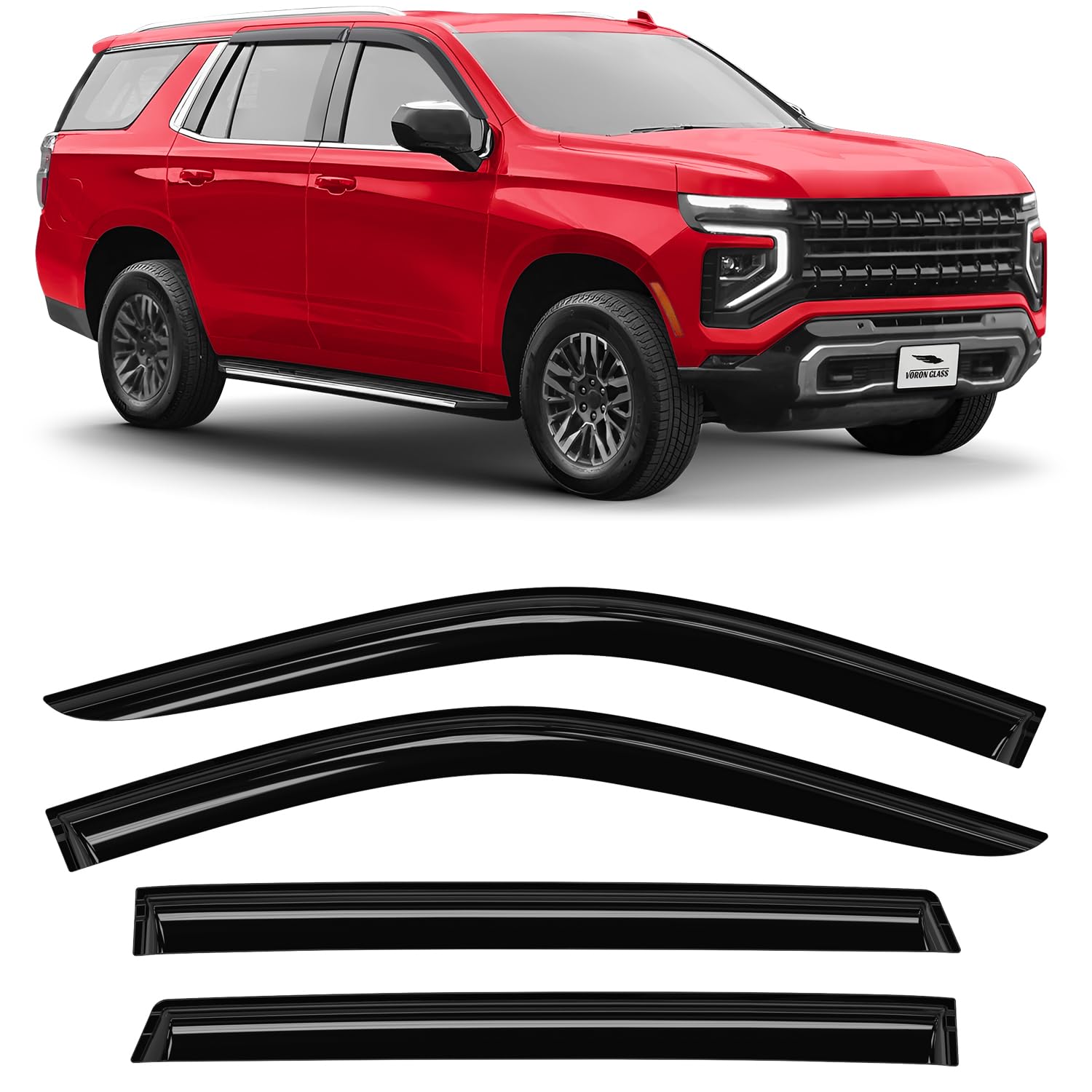 Voron Glass Tape-On Extra Durable Rain Guards For Chevrolet (Chevy) Tahoe 2021-2025, Window Deflectors, Vent Window Visors, 4 Pi