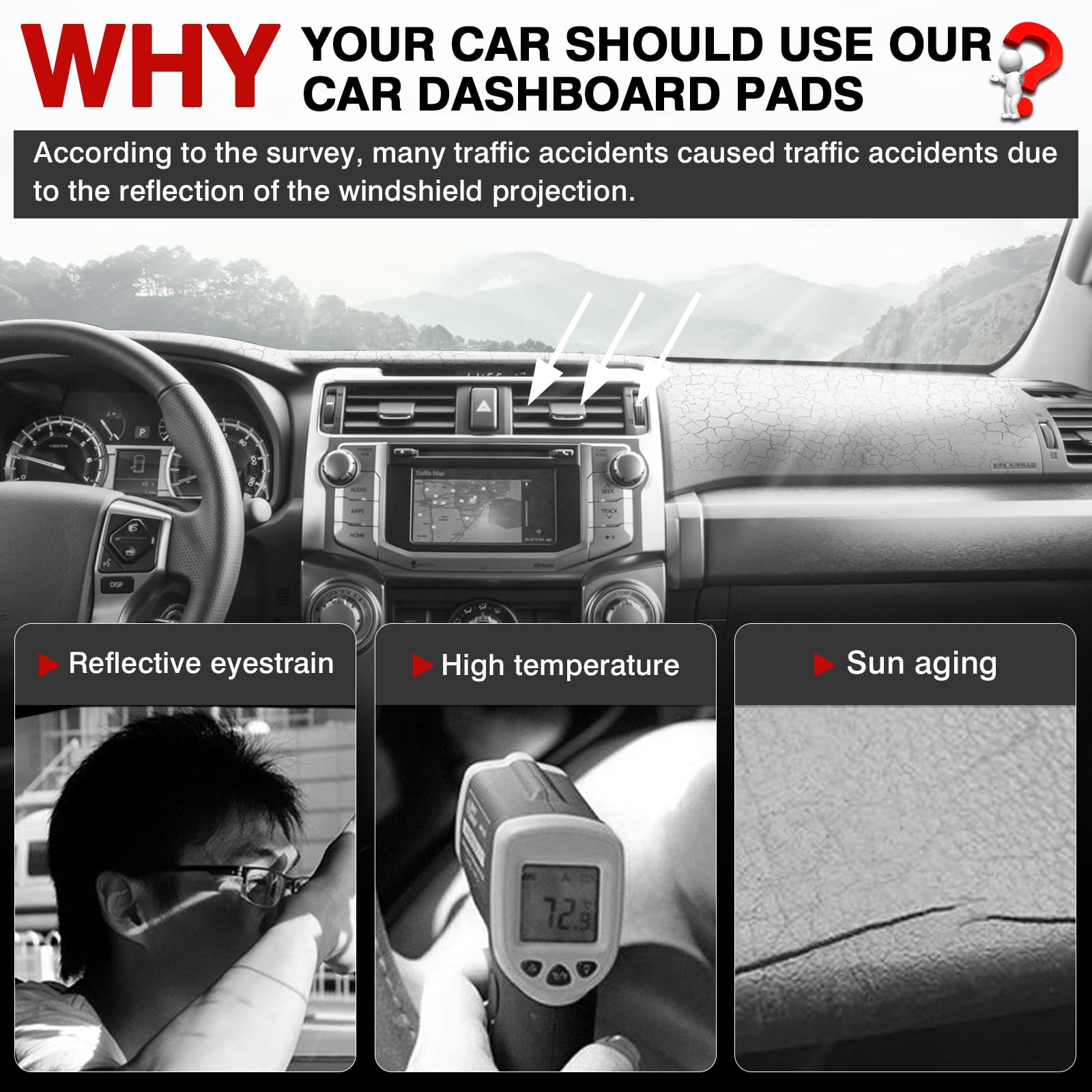 Autorder Dashboard Cover Mat For 2010-2021 2022 2023 Toyota 4Runner Accessories Dash Cover Upgrade Velvet Dash Mat Sunshade Glar